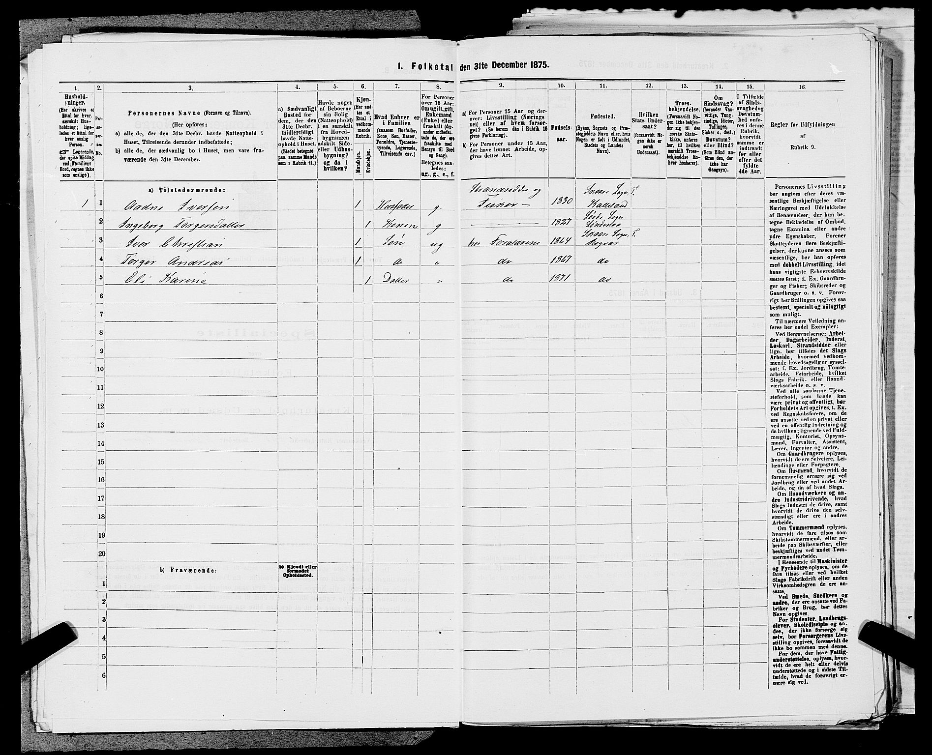 SAST, Folketelling 1875 for 1152L Torvastad prestegjeld, Torvastad sokn, Skåre sokn og Utsira sokn, 1875, s. 1252