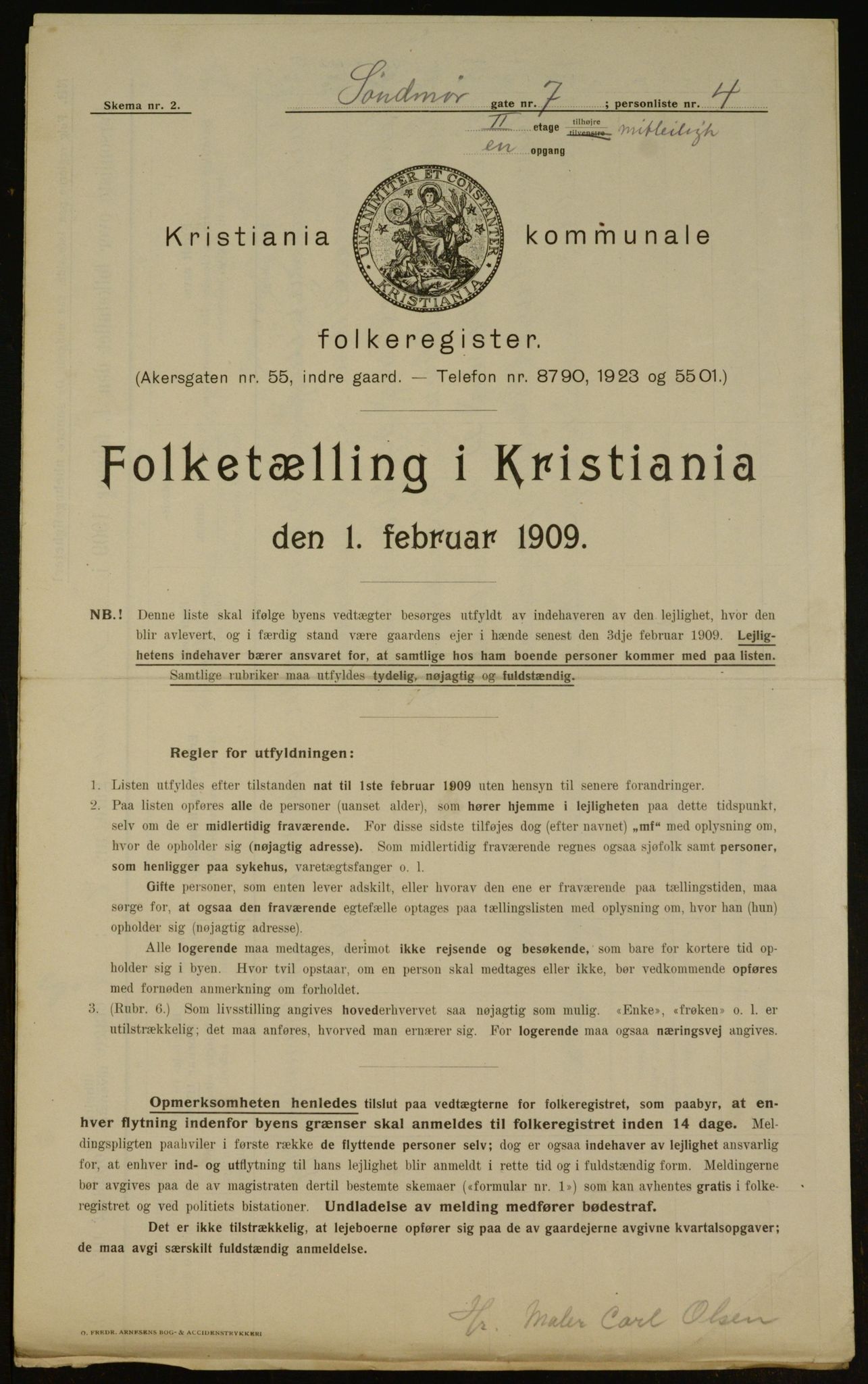 OBA, Kommunal folketelling 1.2.1909 for Kristiania kjøpstad, 1909, s. 94755