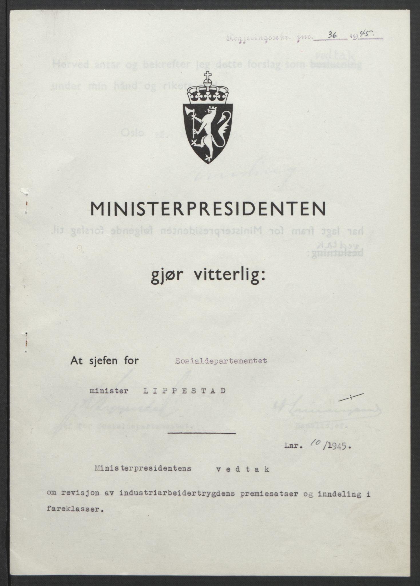 NS-administrasjonen 1940-1945 (Statsrådsekretariatet, de kommisariske statsråder mm), RA/S-4279/D/Db/L0101/0001: -- / Lover og vedtak, 1945, s. 194