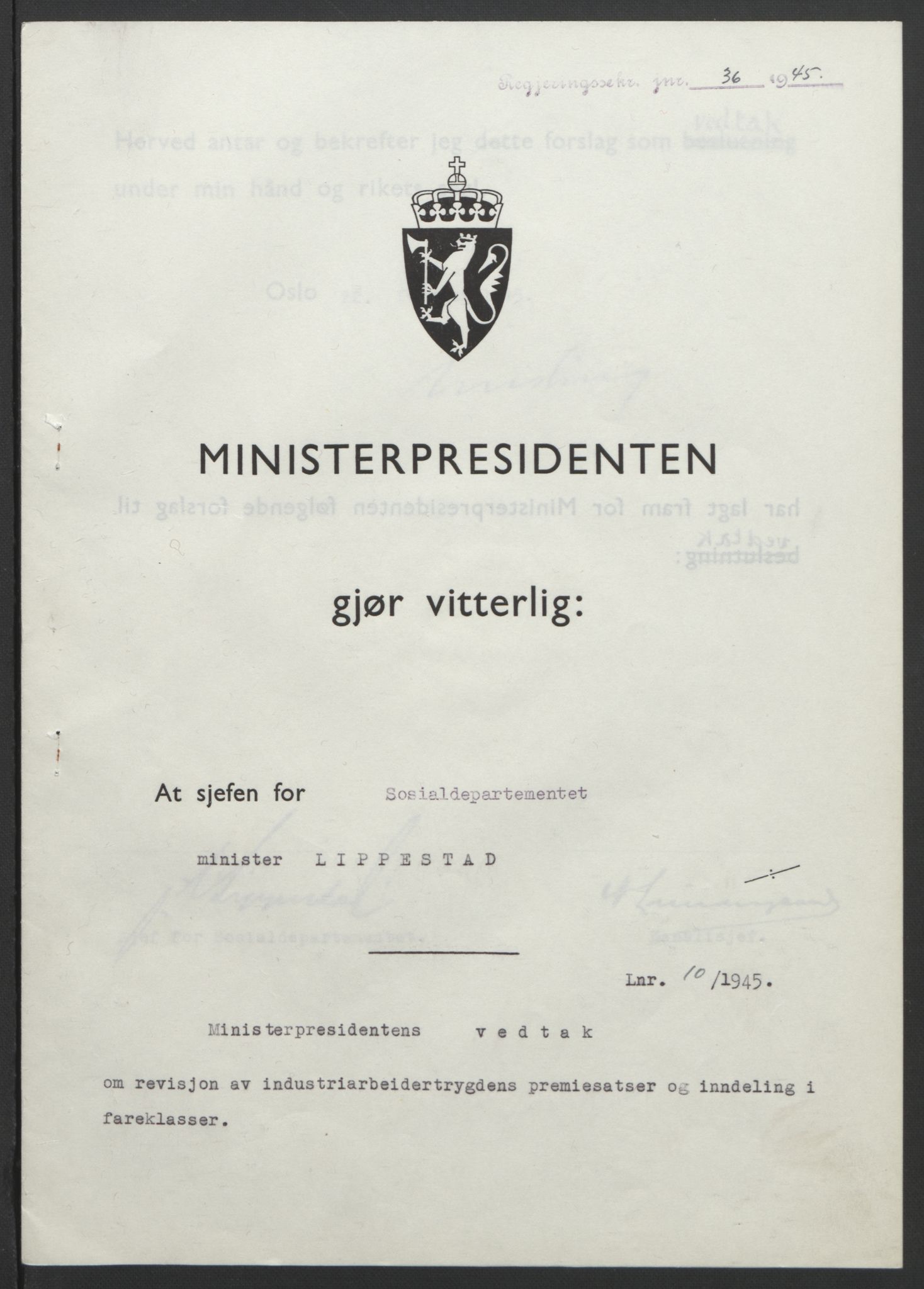 NS-administrasjonen 1940-1945 (Statsrådsekretariatet, de kommisariske statsråder mm), AV/RA-S-4279/D/Db/L0101/0001: -- / Lover og vedtak, 1945, s. 194