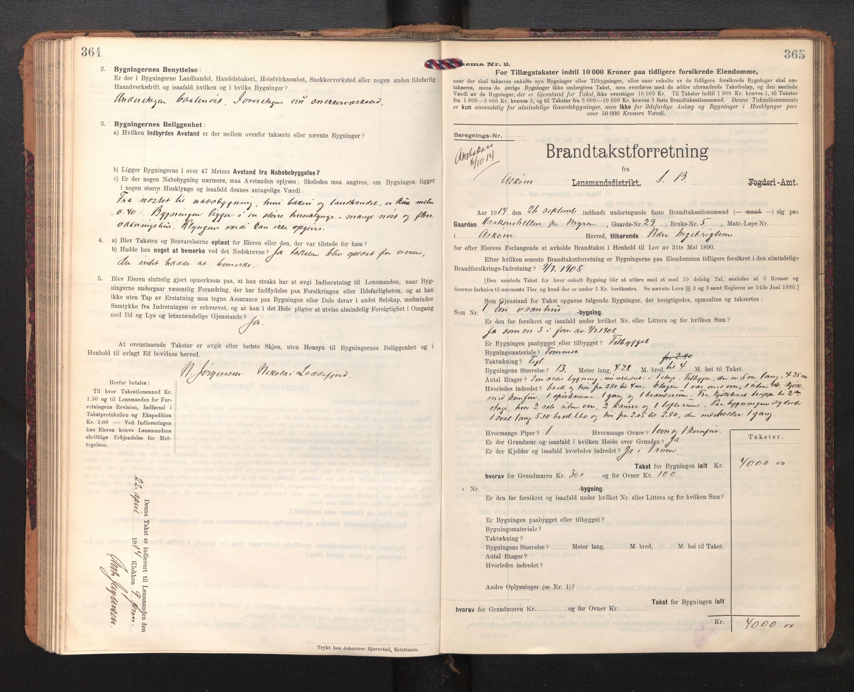 Lensmannen i Askøy, SAB/A-31001/0012/L0007: Branntakstprotokoll, skjematakst, 1910-1919, s. 364-365