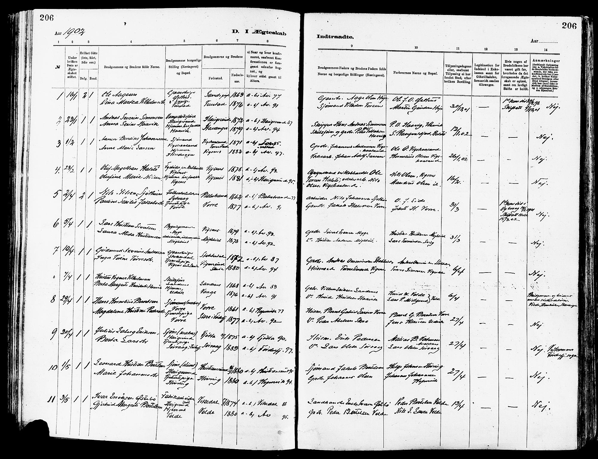 Avaldsnes sokneprestkontor, SAST/A -101851/H/Ha/Haa/L0015: Ministerialbok nr. A 15, 1880-1906, s. 206