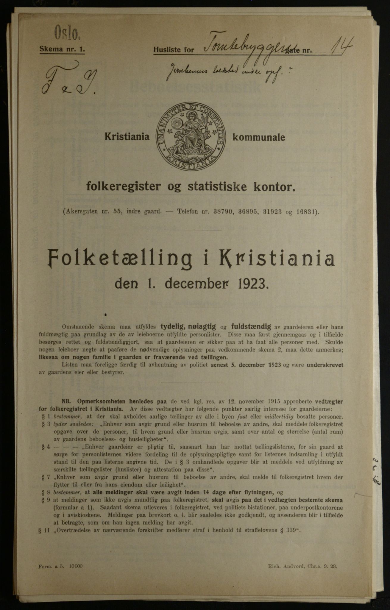 OBA, Kommunal folketelling 1.12.1923 for Kristiania, 1923, s. 125189