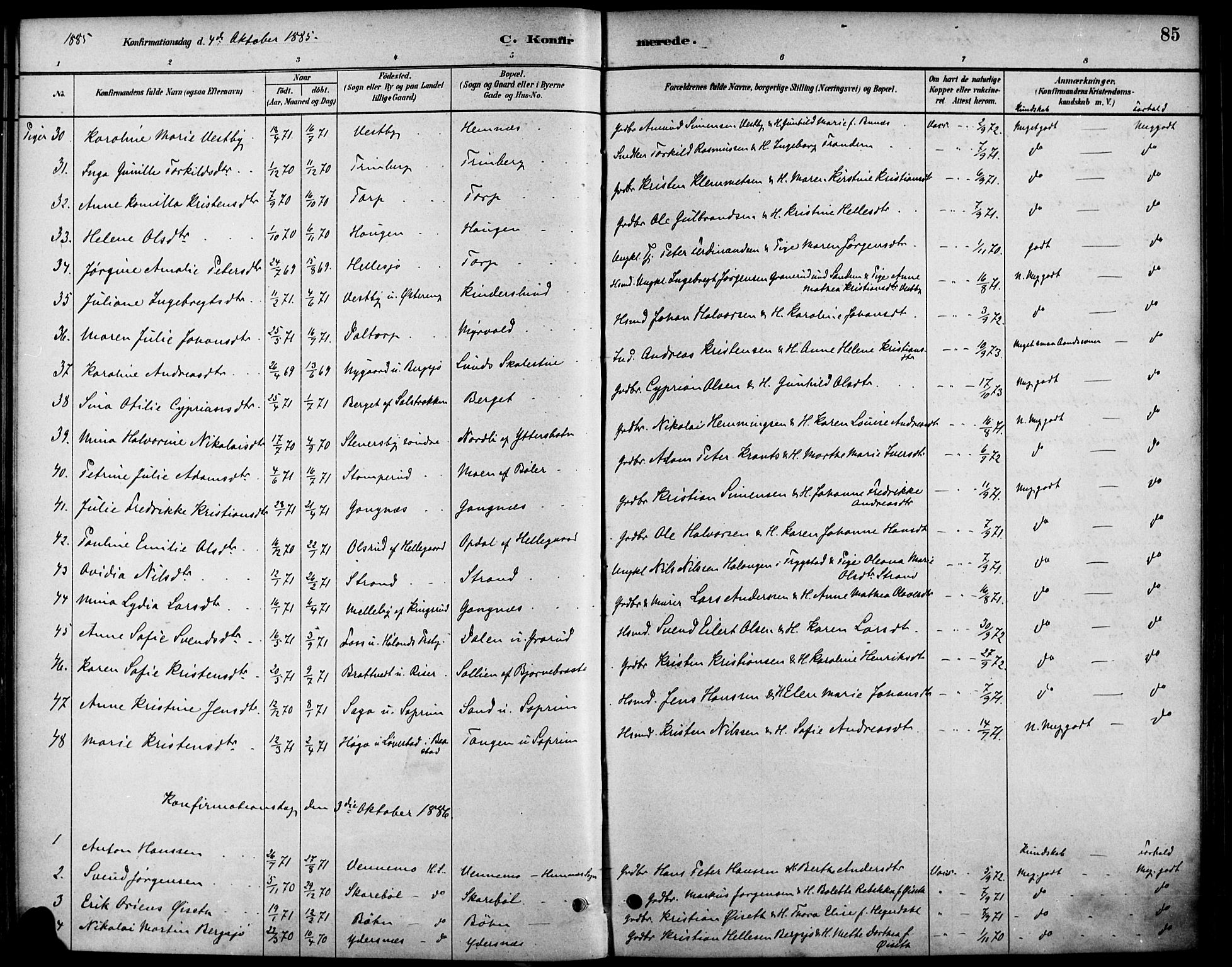 Høland prestekontor Kirkebøker, AV/SAO-A-10346a/F/Fb/L0001: Ministerialbok nr. II 1, 1880-1897, s. 85