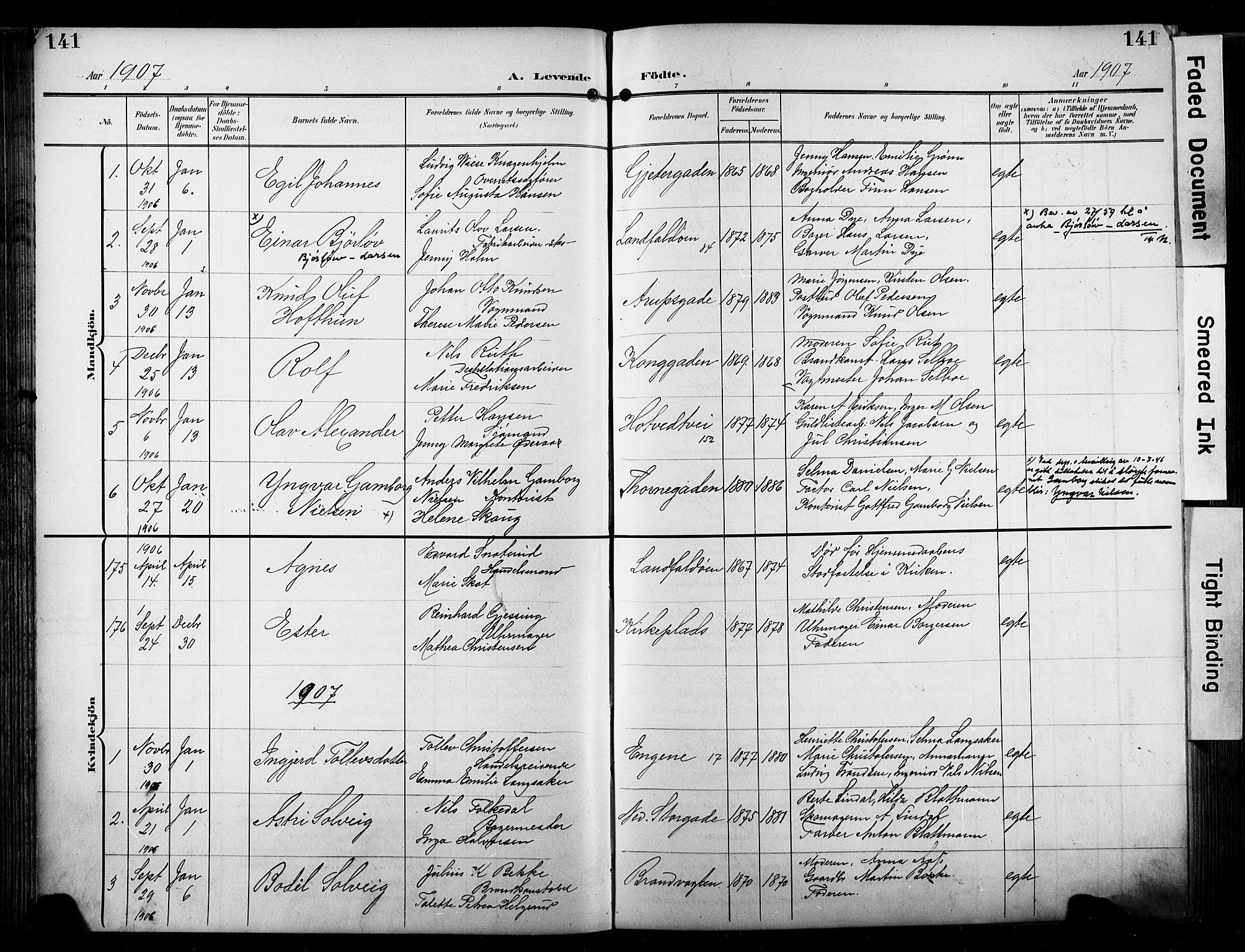 Bragernes kirkebøker, AV/SAKO-A-6/F/Fb/L0009: Ministerialbok nr. II 9, 1902-1911, s. 141