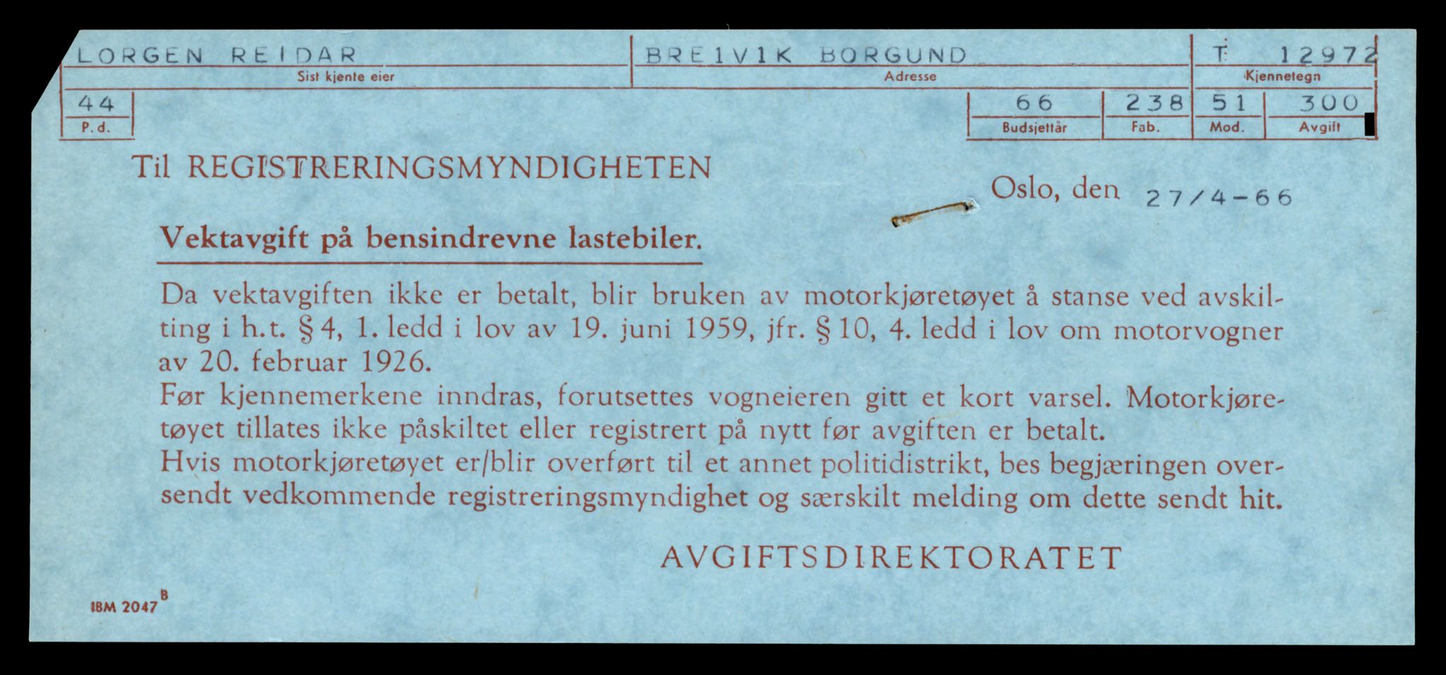 Møre og Romsdal vegkontor - Ålesund trafikkstasjon, AV/SAT-A-4099/F/Fe/L0036: Registreringskort for kjøretøy T 12831 - T 13030, 1927-1998, s. 2103