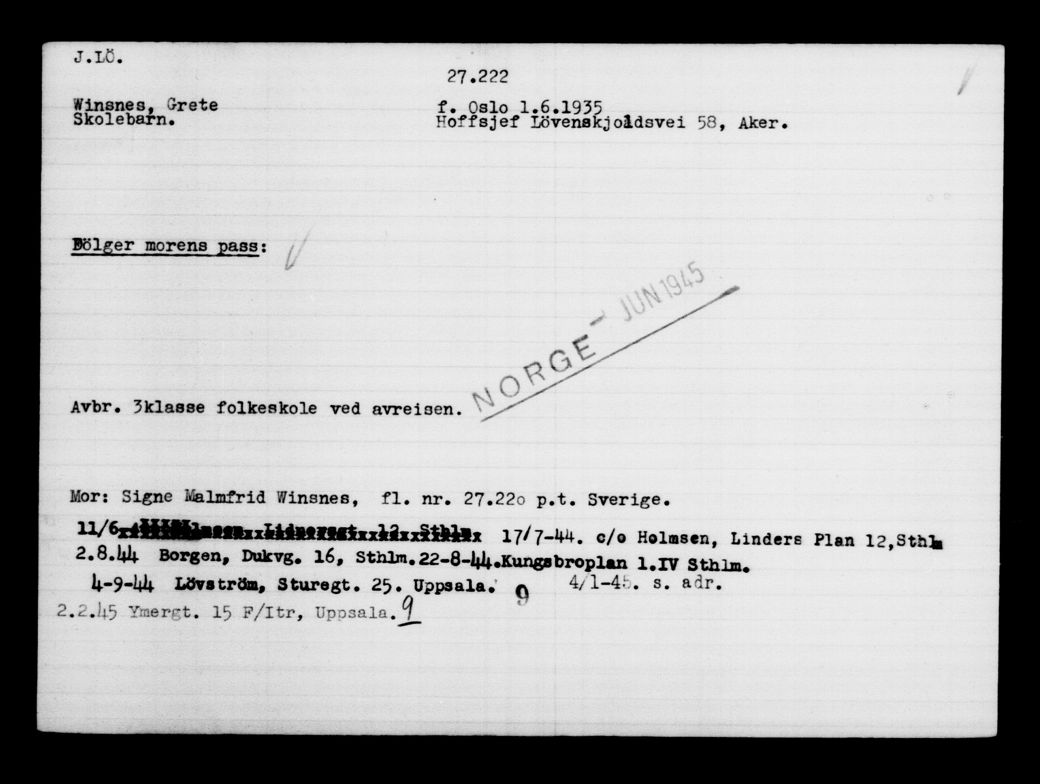 Utenriksstasjonene, Legasjonen i Stockholm, Flyktningkontoret, AV/RA-S-6753/V/Va/L0011: Kjesäterkartoteket, flyktninger med registreringsnr. 25300-28349, 1940-1945, s. 2027