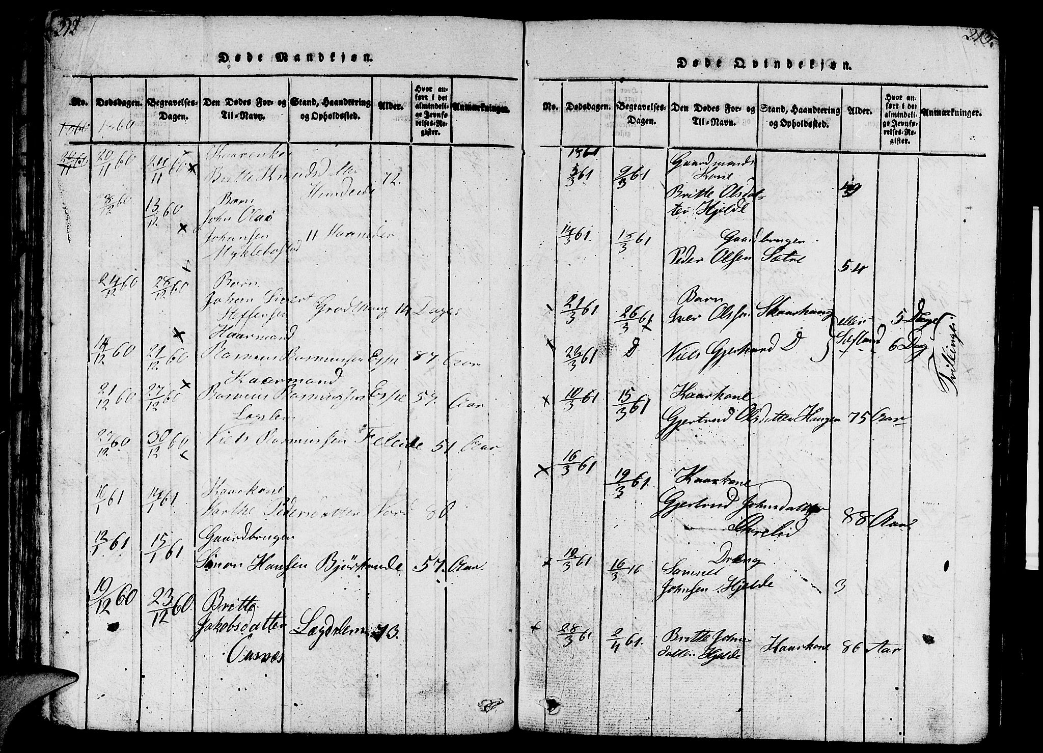 Eid sokneprestembete, AV/SAB-A-82301/H/Hab/Haba/L0001: Klokkerbok nr. A 1, 1816-1862, s. 212-213