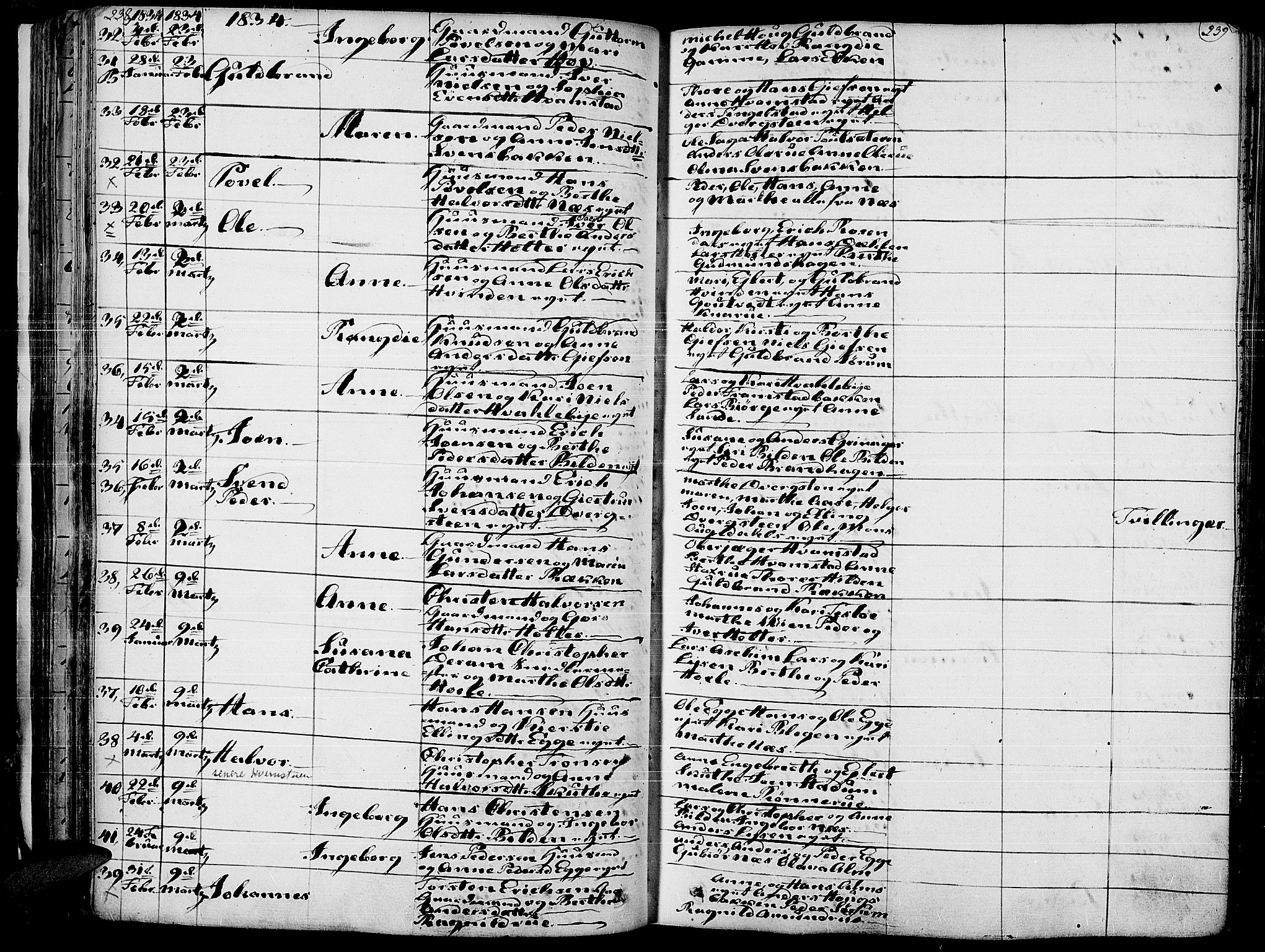 Gran prestekontor, AV/SAH-PREST-112/H/Ha/Haa/L0010: Ministerialbok nr. 10, 1824-1842, s. 238-239