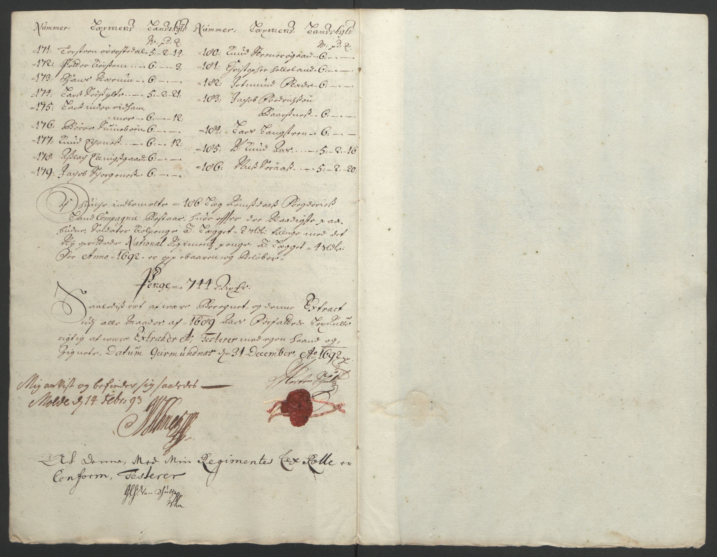 Rentekammeret inntil 1814, Reviderte regnskaper, Fogderegnskap, RA/EA-4092/R55/L3650: Fogderegnskap Romsdal, 1692, s. 106