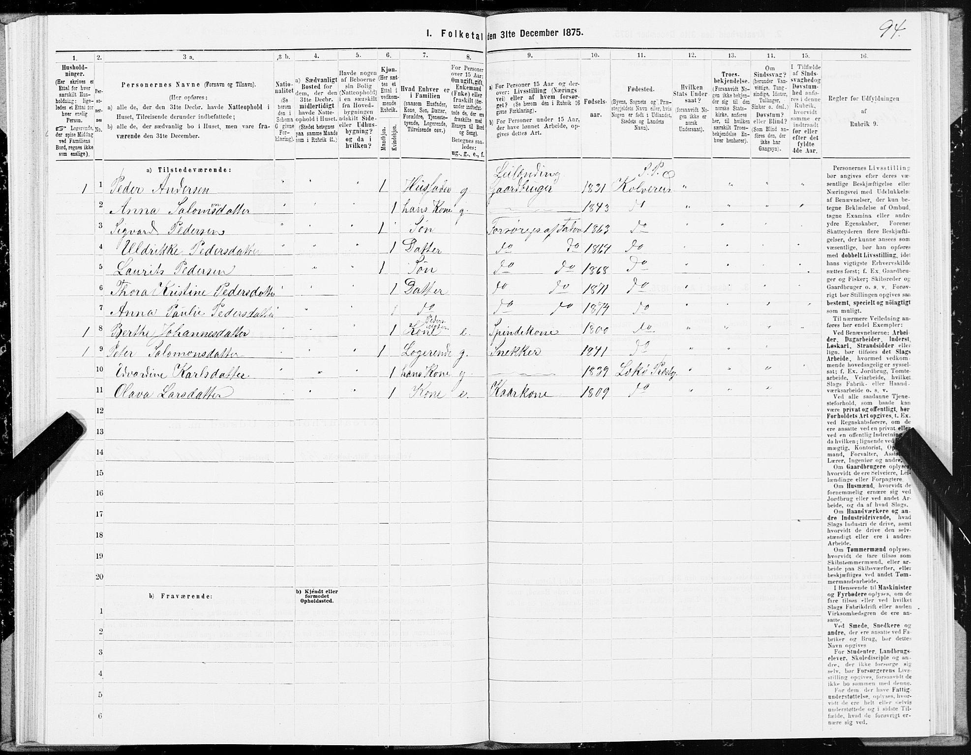 SAT, Folketelling 1875 for 1752P Kolvereid prestegjeld, 1875, s. 1094