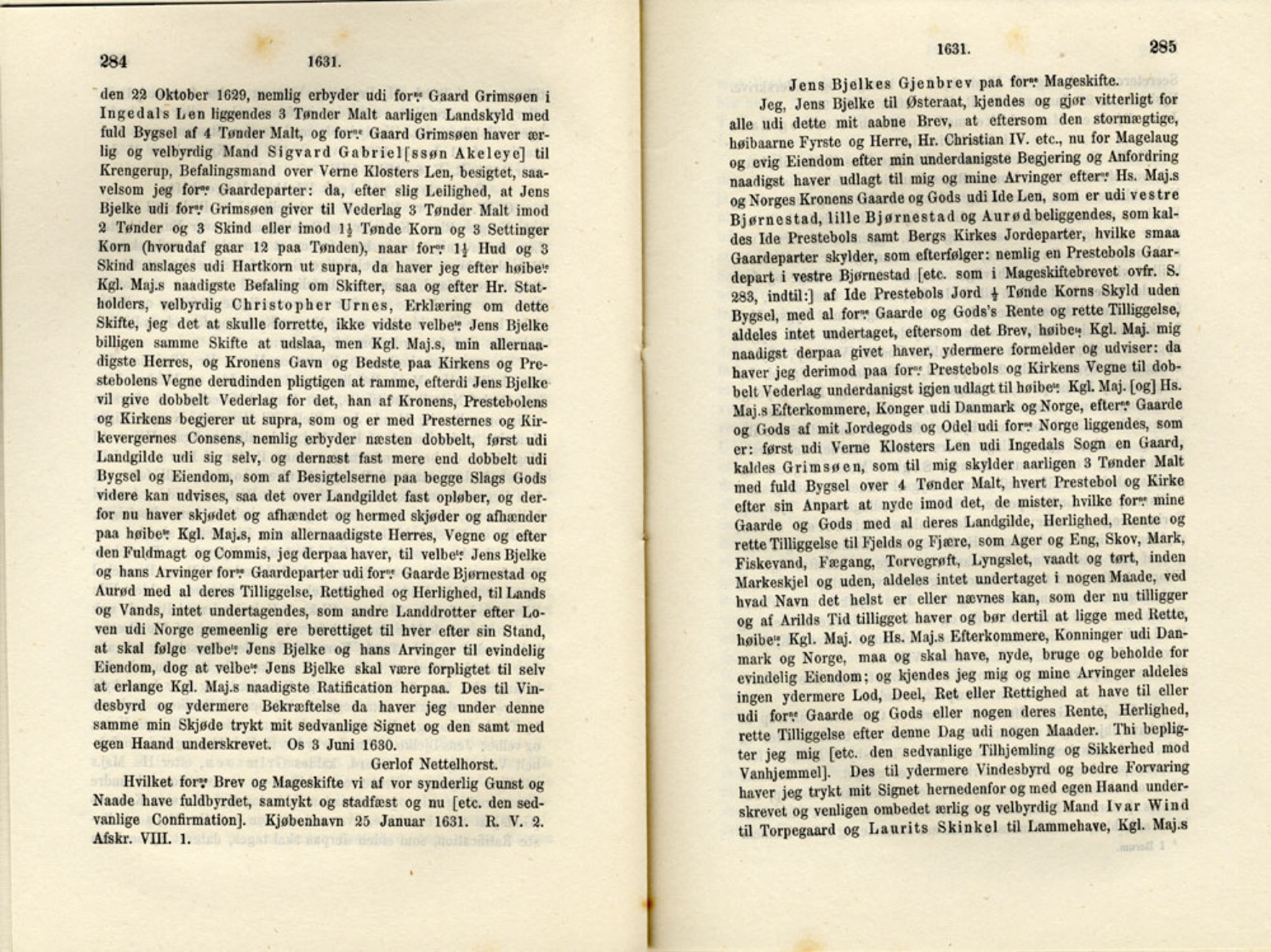 Publikasjoner utgitt av Det Norske Historiske Kildeskriftfond, PUBL/-/-/-: Norske Rigs-Registranter, bind 6, 1628-1634, s. 284-285