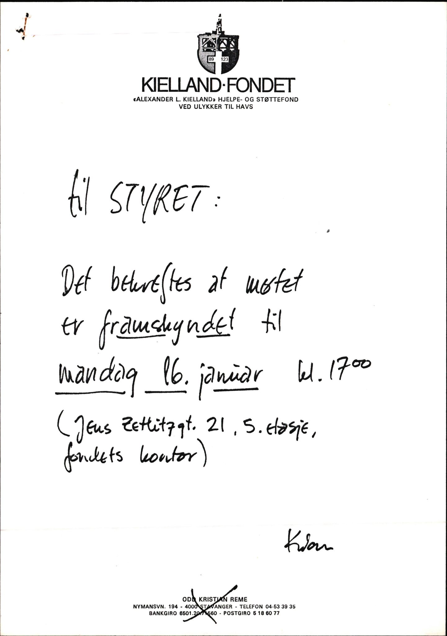 Pa 1660 - Kielland- fondet, SAST/A-102242/A/Ab/L0001: Årsmøter og styre- og årsmøtedokumenter, 1984-1999