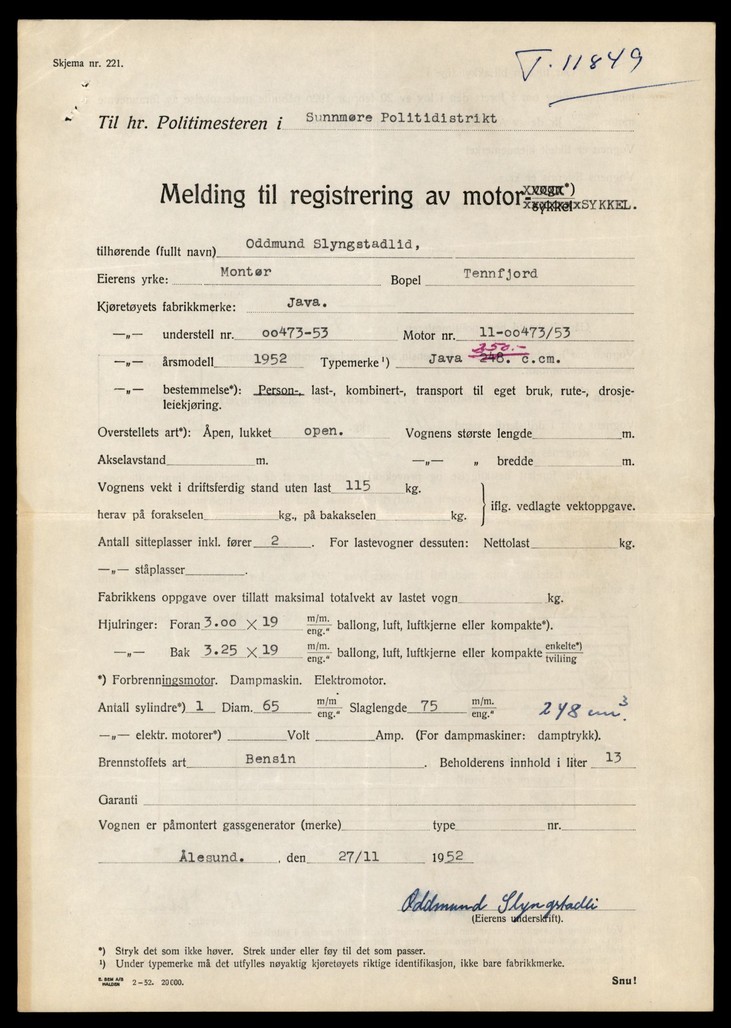 Møre og Romsdal vegkontor - Ålesund trafikkstasjon, AV/SAT-A-4099/F/Fe/L0031: Registreringskort for kjøretøy T 11800 - T 11996, 1927-1998, s. 897