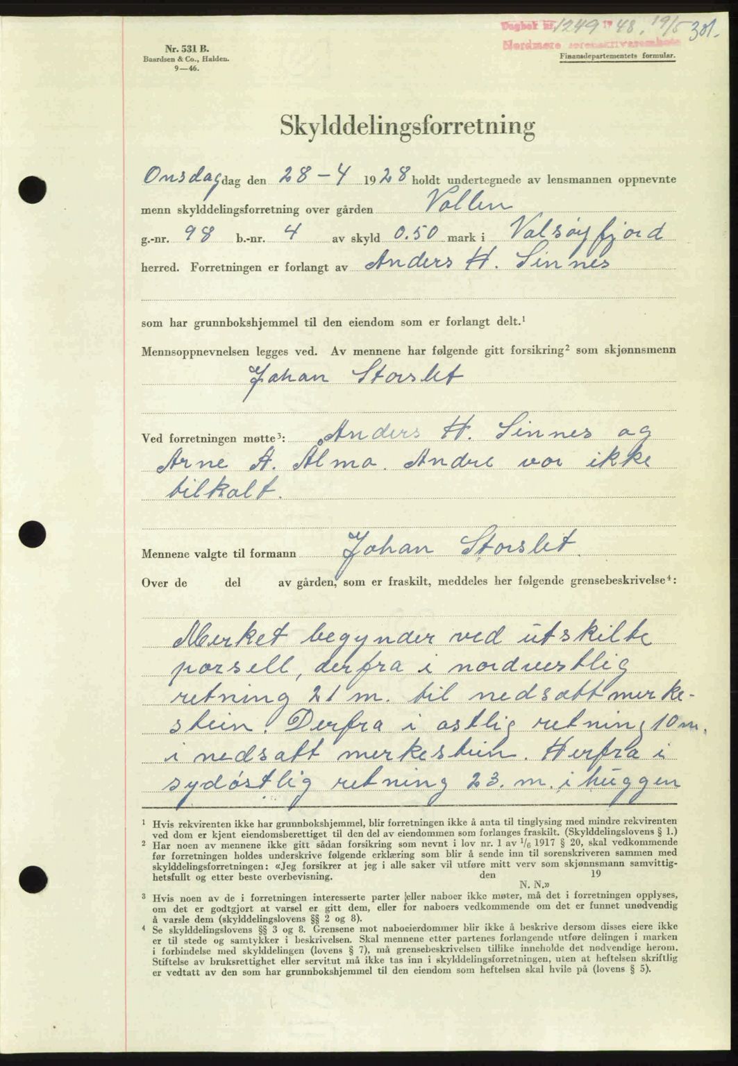Nordmøre sorenskriveri, SAT/A-4132/1/2/2Ca: Pantebok nr. A108, 1948-1948, Dagboknr: 1249/1948