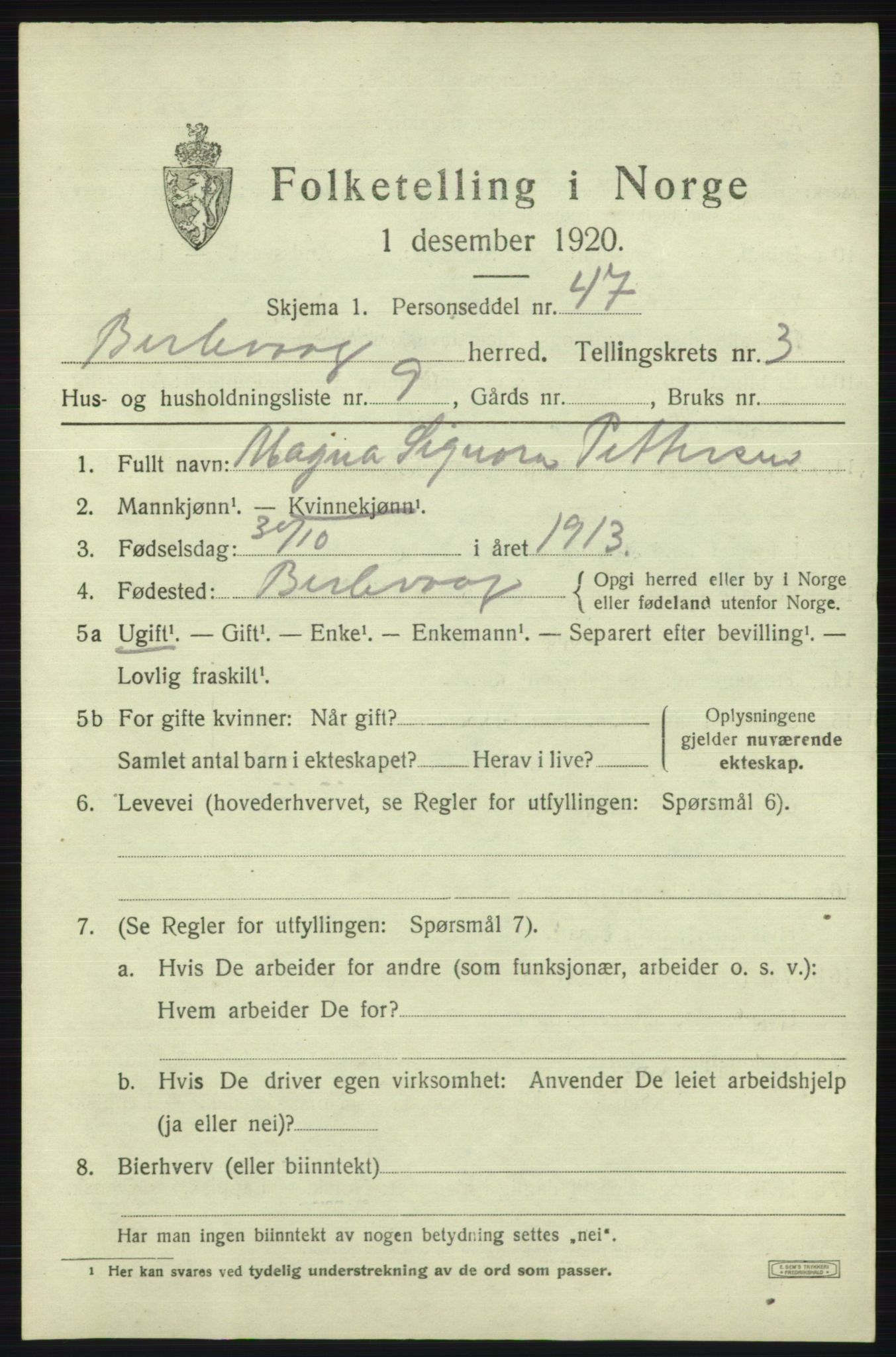 SATØ, Folketelling 1920 for 2024 Berlevåg herred, 1920, s. 1615