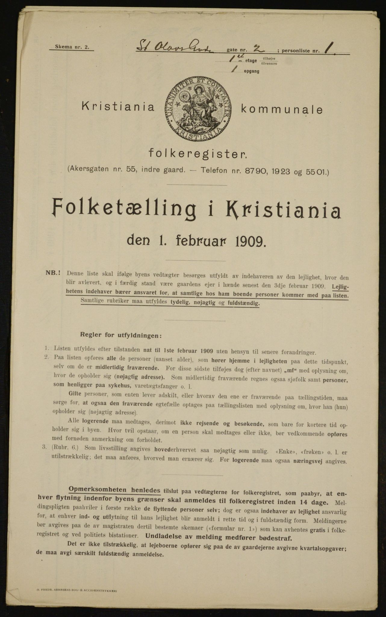 OBA, Kommunal folketelling 1.2.1909 for Kristiania kjøpstad, 1909, s. 79921