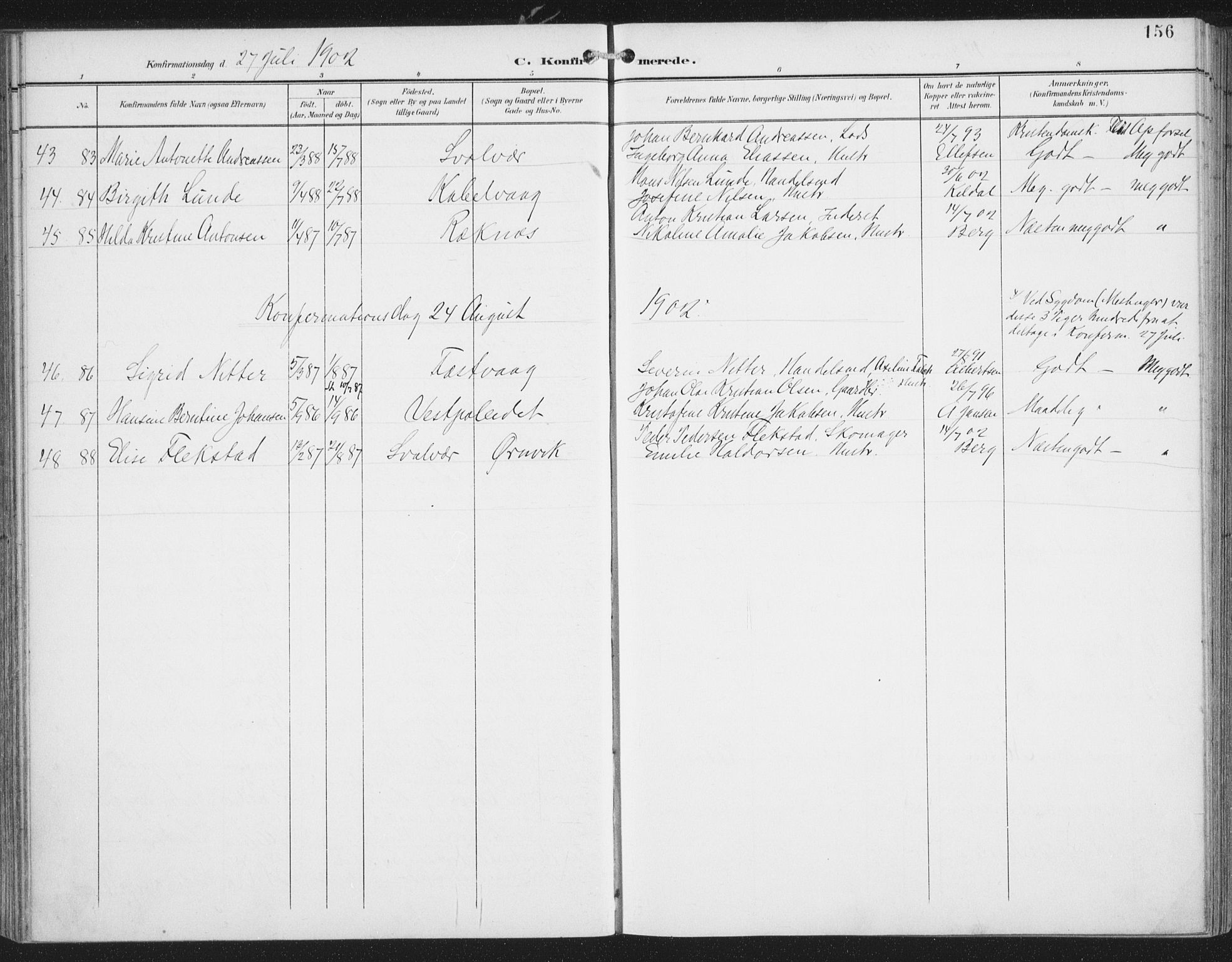 Ministerialprotokoller, klokkerbøker og fødselsregistre - Nordland, AV/SAT-A-1459/874/L1062: Ministerialbok nr. 874A06, 1899-1907, s. 156