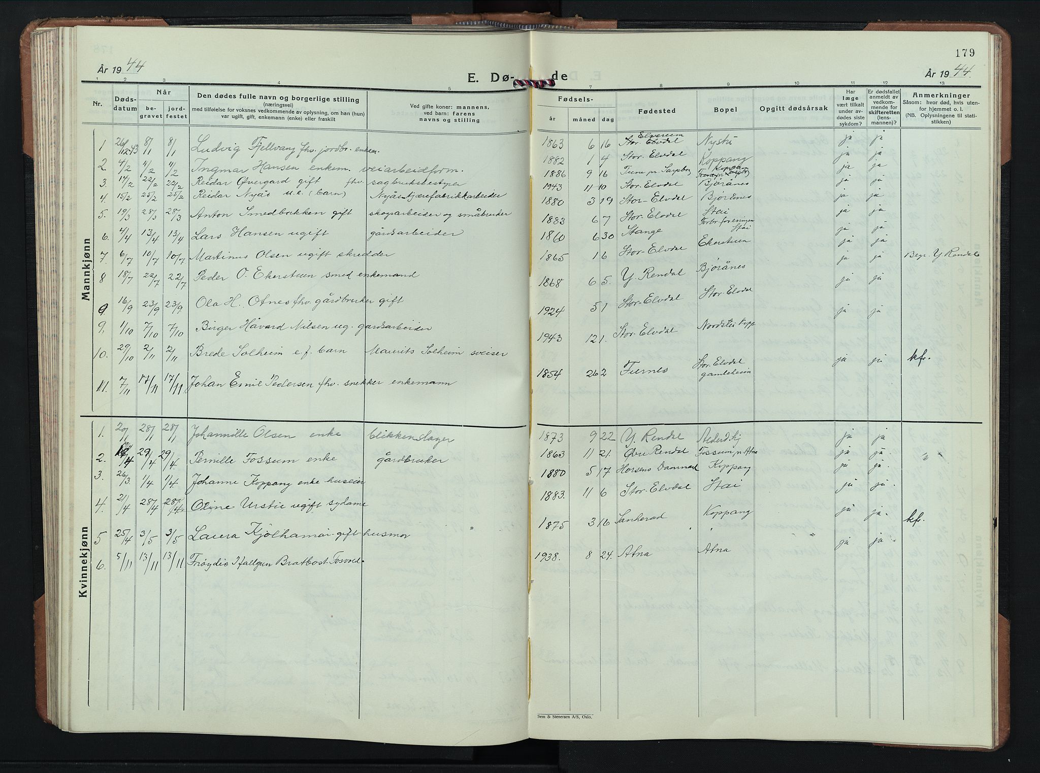 Stor-Elvdal prestekontor, AV/SAH-PREST-052/H/Ha/Hab/L0010: Klokkerbok nr. 10, 1929-1955, s. 179