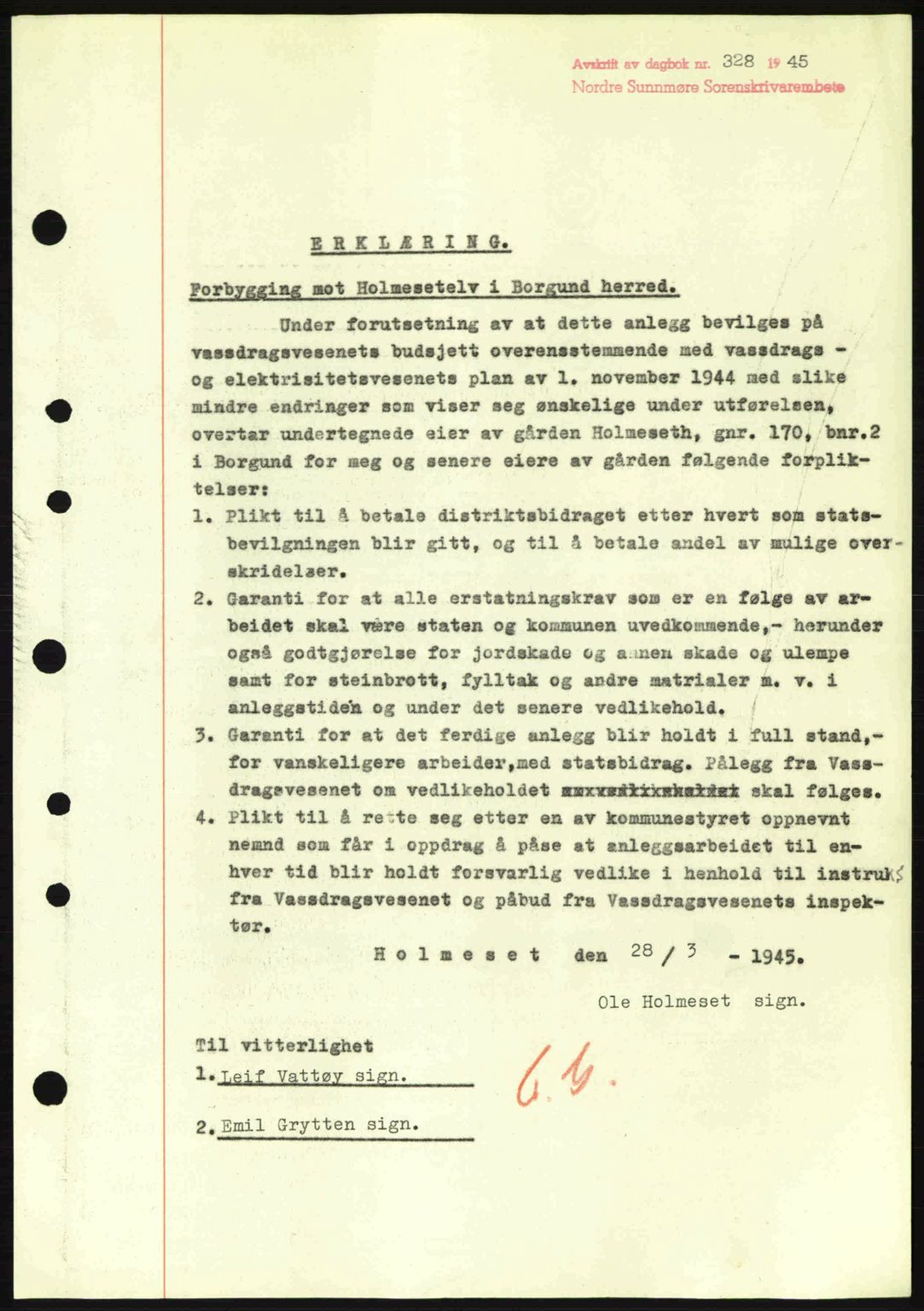 Nordre Sunnmøre sorenskriveri, SAT/A-0006/1/2/2C/2Ca: Pantebok nr. A19, 1944-1945, Dagboknr: 328/1945