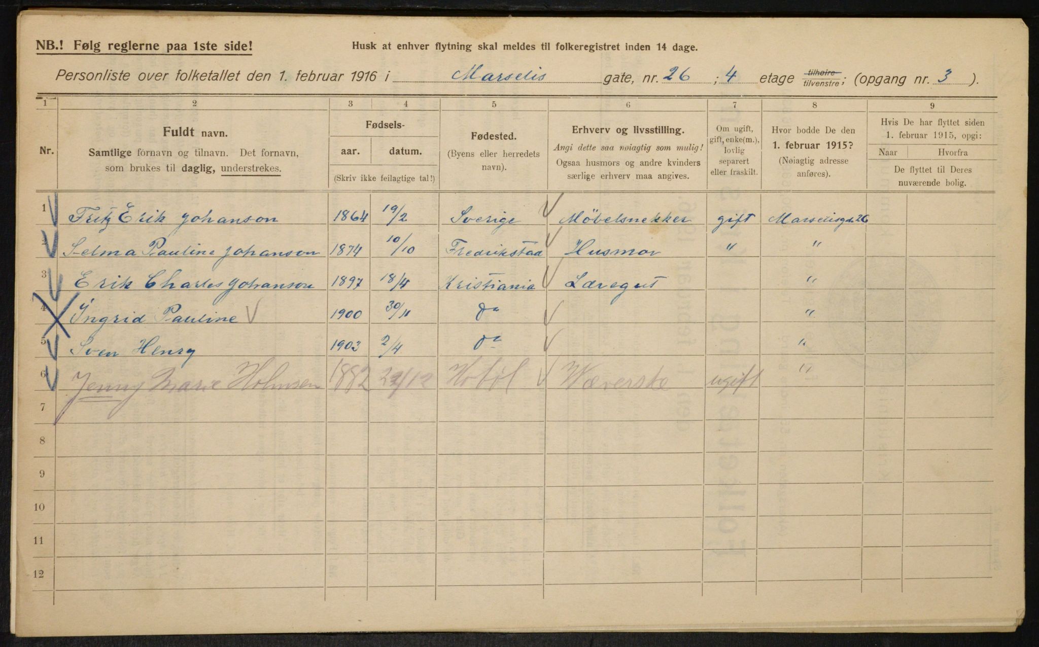 OBA, Kommunal folketelling 1.2.1916 for Kristiania, 1916, s. 66108