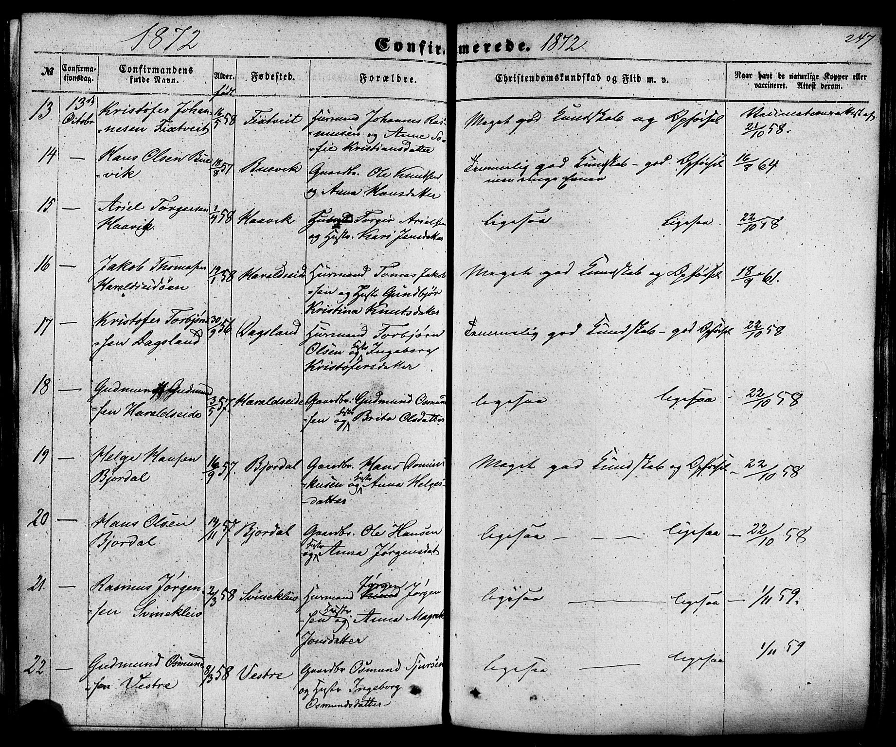 Skjold sokneprestkontor, AV/SAST-A-101847/H/Ha/Haa/L0008: Ministerialbok nr. A 8, 1856-1882, s. 247