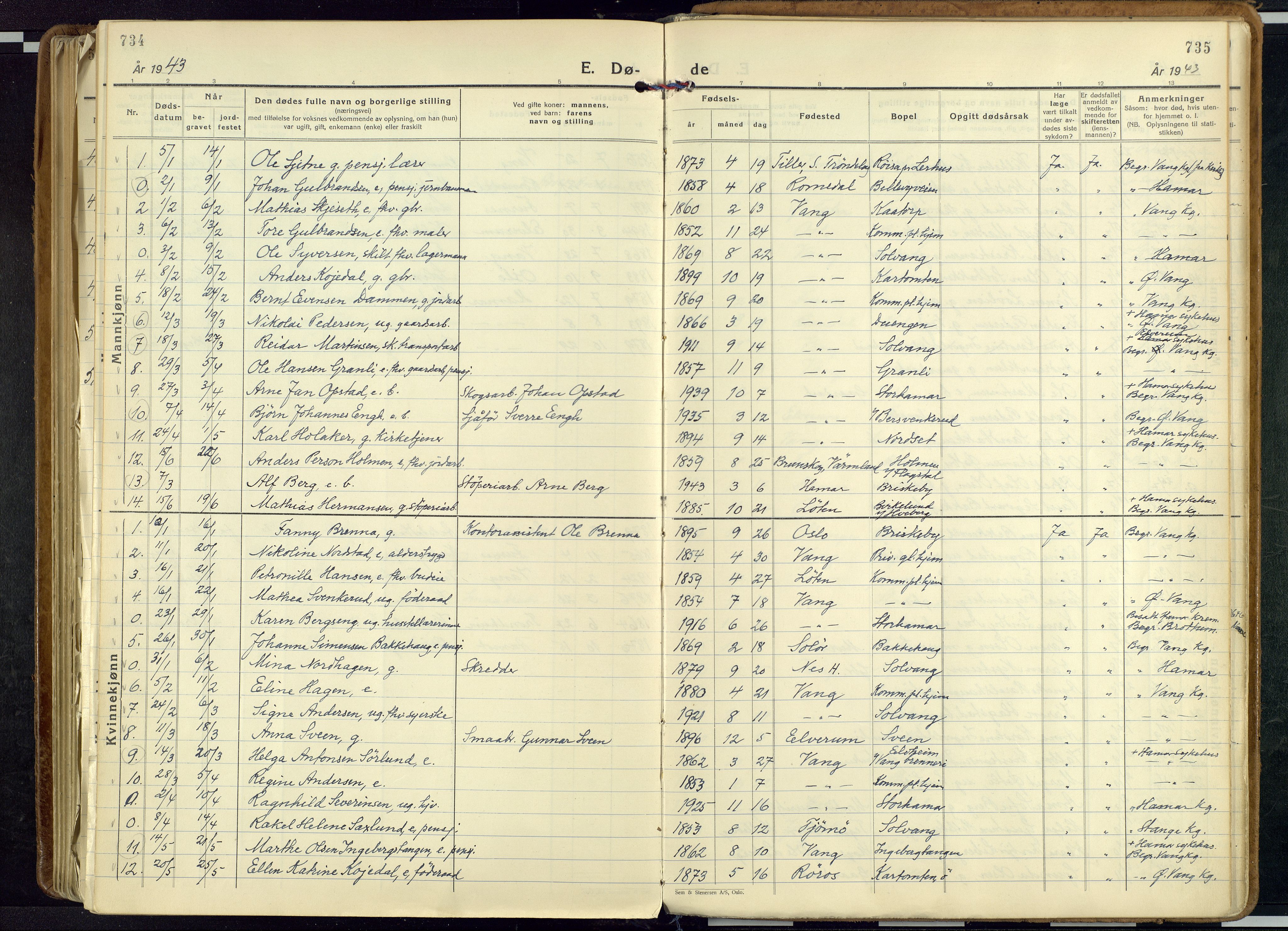 Vang prestekontor, Hedmark, SAH/PREST-008/H/Ha/Haa/L0023: Ministerialbok nr. 23, 1932-1957, s. 734-735