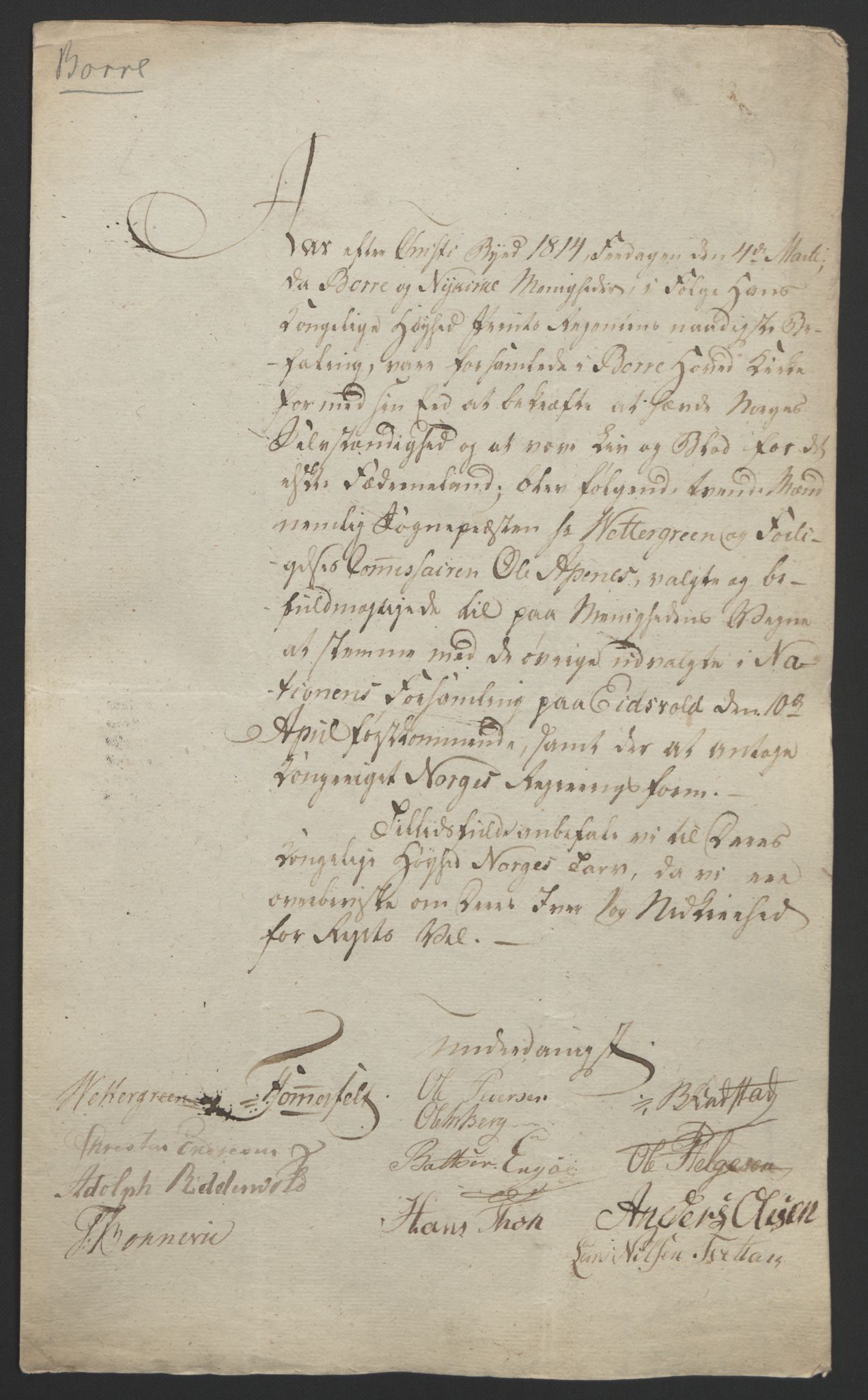Statsrådssekretariatet, RA/S-1001/D/Db/L0008: Fullmakter for Eidsvollsrepresentantene i 1814. , 1814, s. 7