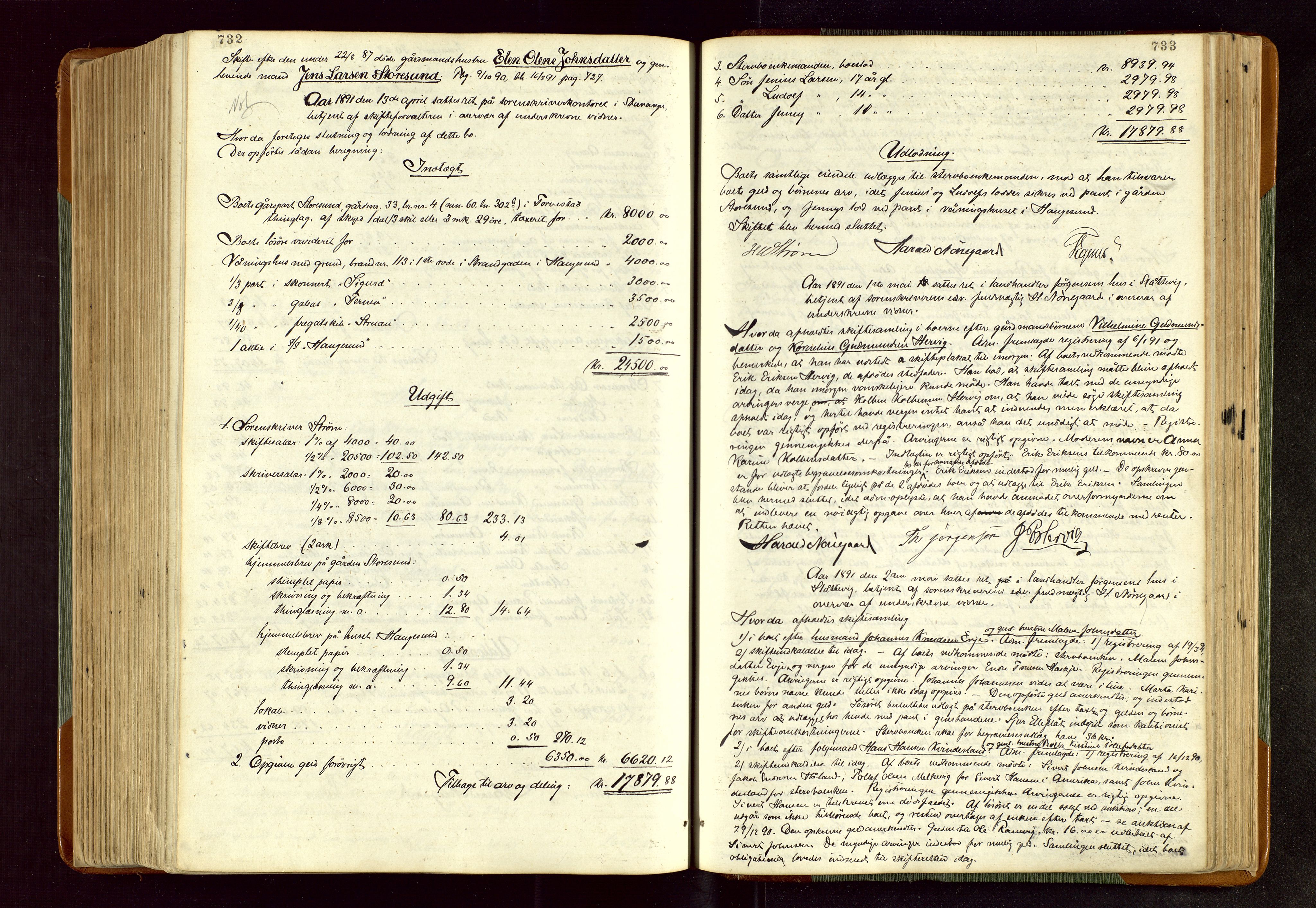 Karmsund sorenskriveri, AV/SAST-A-100311/01/IV/IVDBA/L0005: SKIFTEPROTOKOLL SKJOLD,TORVESTAD, TYSVÆR, 1877-1895, s. 732-733