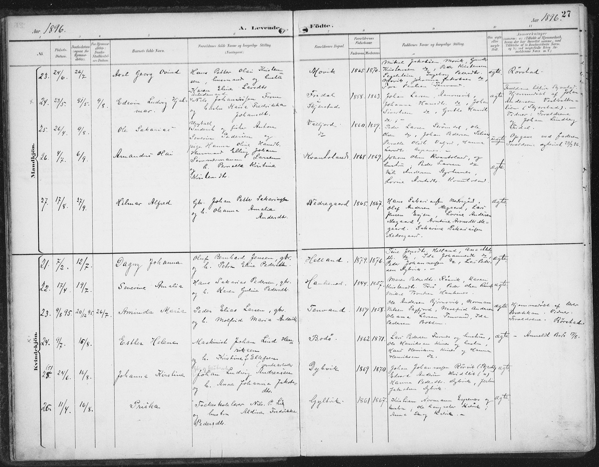 Ministerialprotokoller, klokkerbøker og fødselsregistre - Nordland, AV/SAT-A-1459/854/L0779: Ministerialbok nr. 854A02, 1892-1909, s. 27