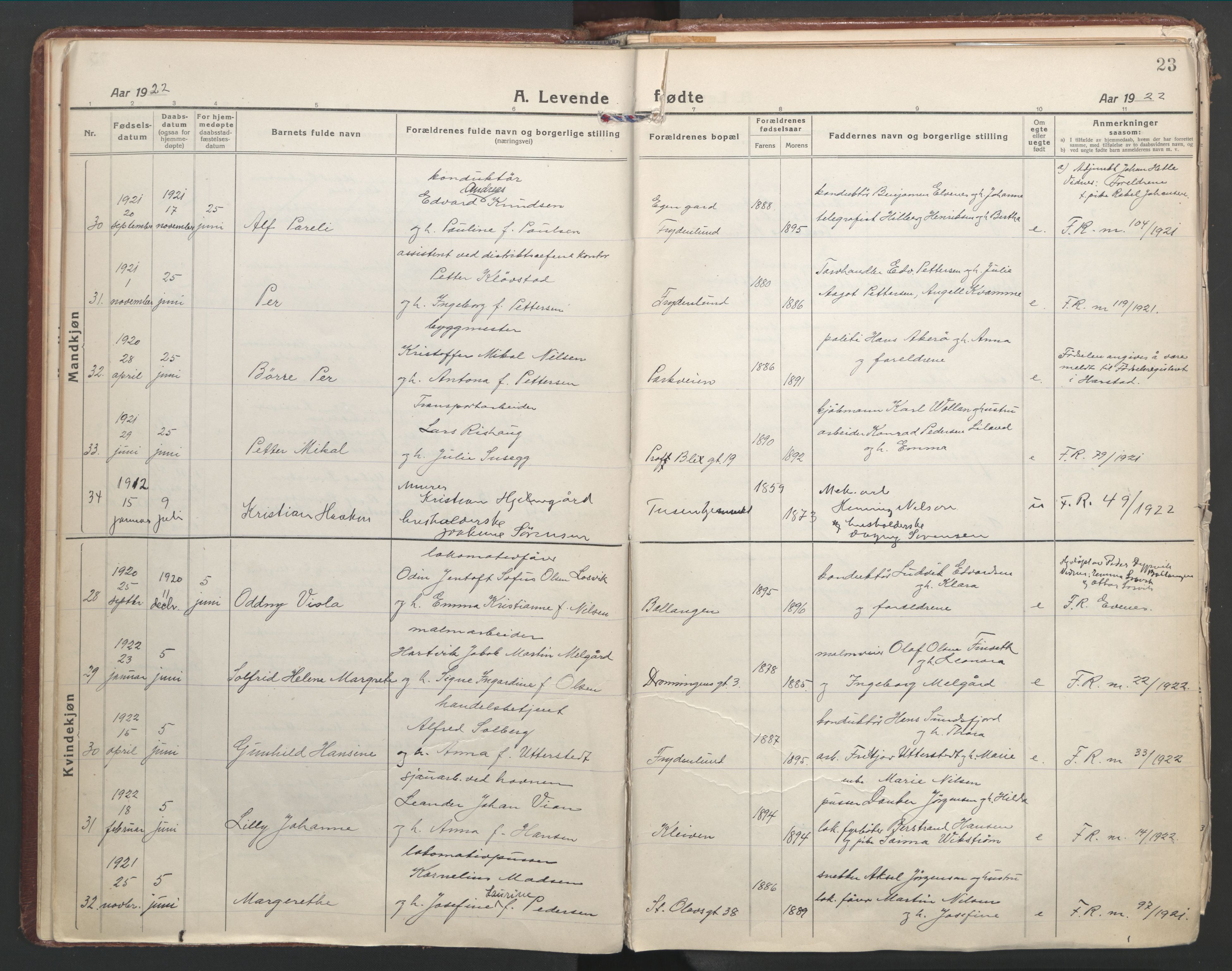 Ministerialprotokoller, klokkerbøker og fødselsregistre - Nordland, AV/SAT-A-1459/871/L1003: Ministerialbok nr. 871A19, 1921-1930, s. 23