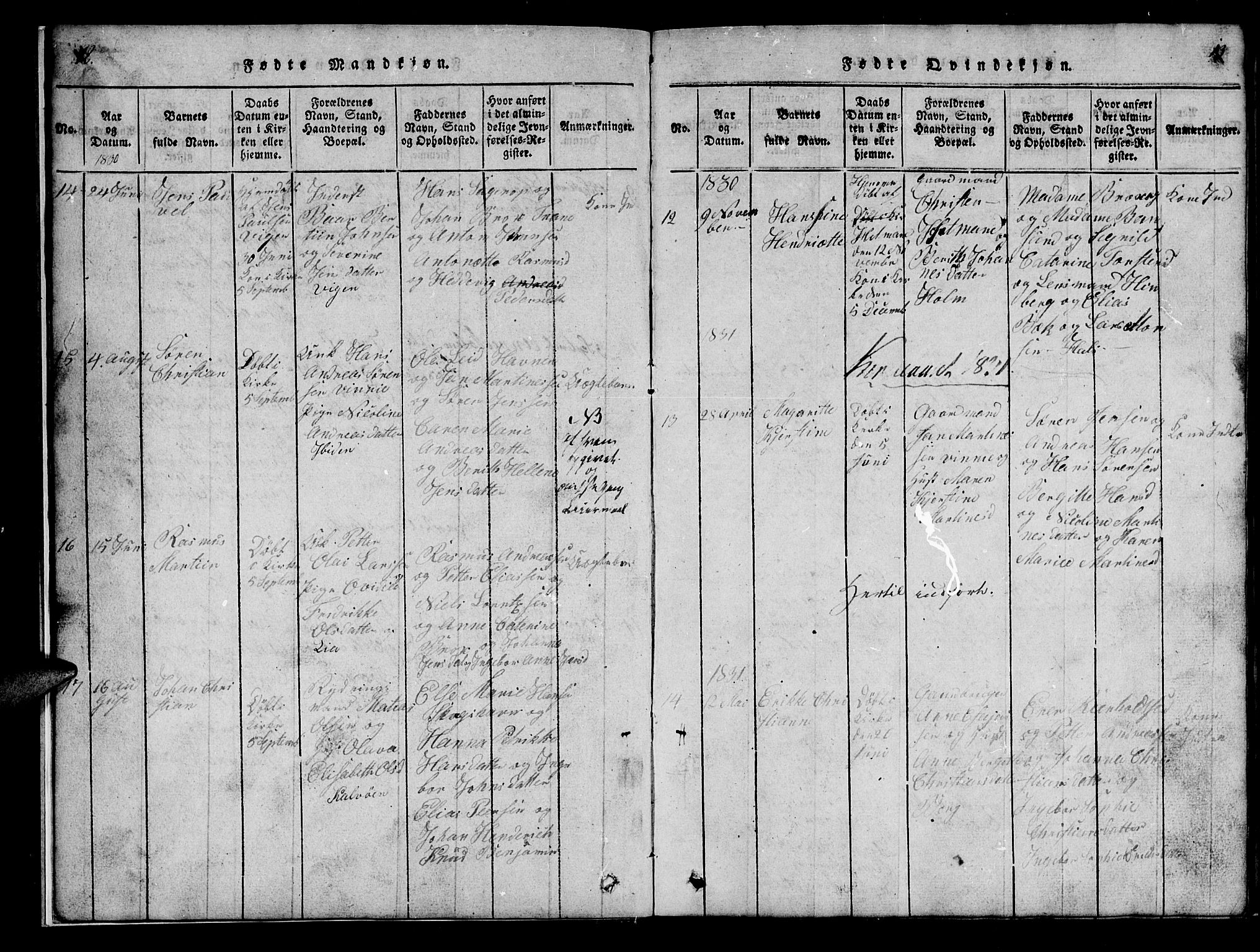 Tranøy sokneprestkontor, AV/SATØ-S-1313/I/Ia/Iab/L0009klokker: Klokkerbok nr. 9, 1829-1834, s. 12-13