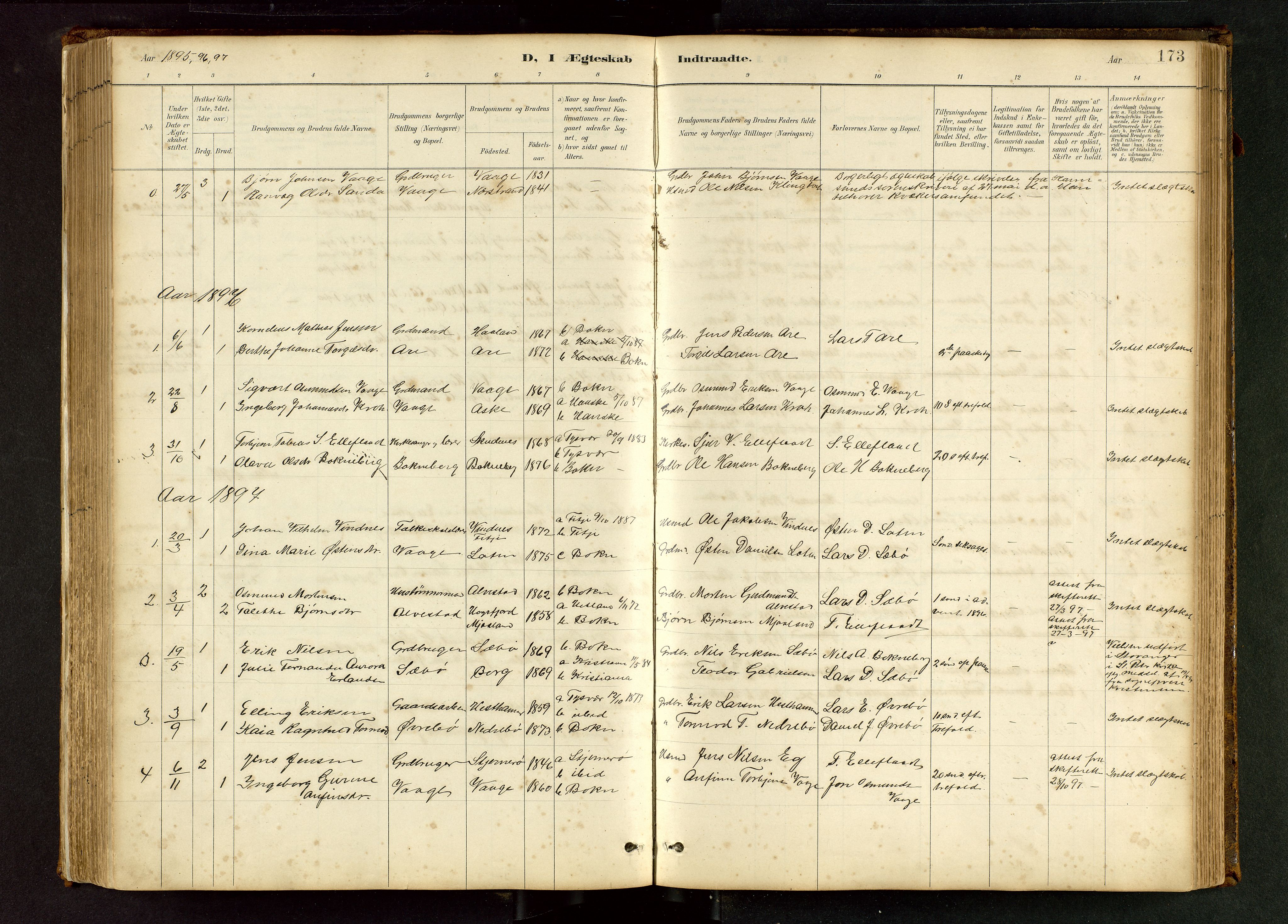 Tysvær sokneprestkontor, AV/SAST-A -101864/H/Ha/Hab/L0005: Klokkerbok nr. B 5, 1887-1947, s. 173