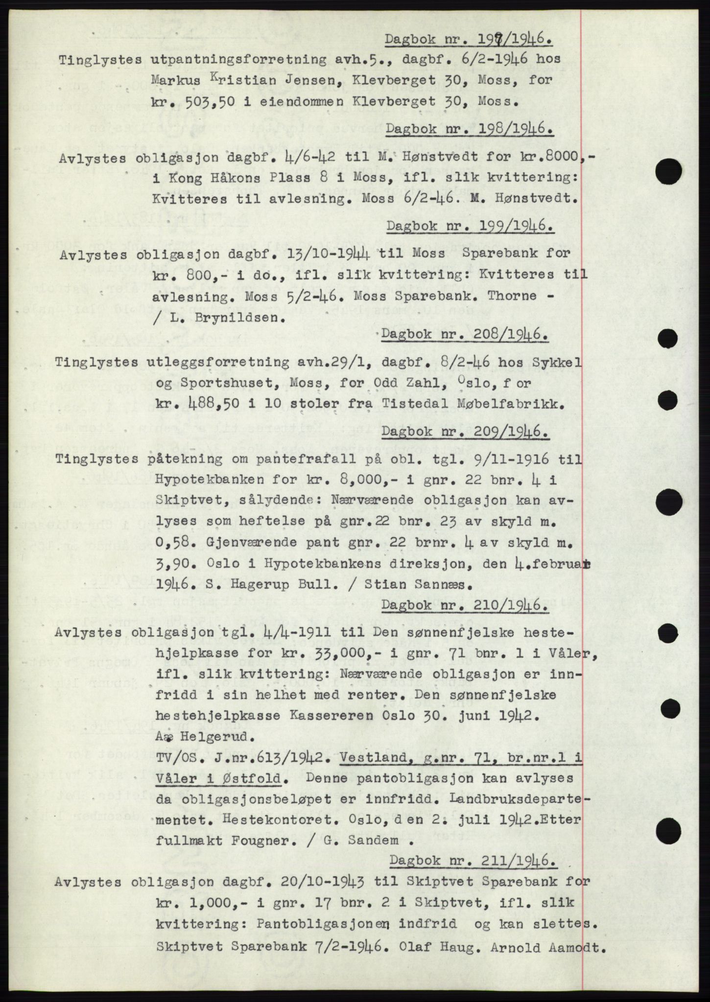 Moss sorenskriveri, SAO/A-10168: Pantebok nr. C10, 1938-1950, Dagboknr: 197/1946