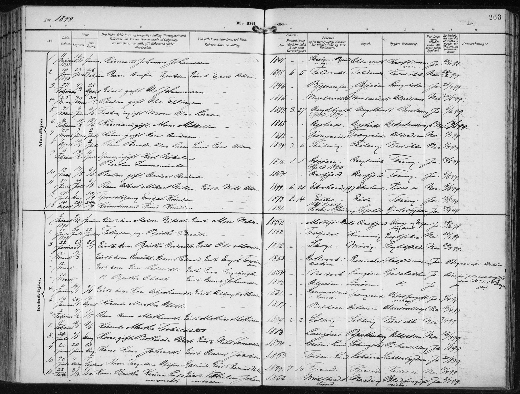 Fjell sokneprestembete, AV/SAB-A-75301/H/Haa: Ministerialbok nr. A  9, 1899-1910, s. 263