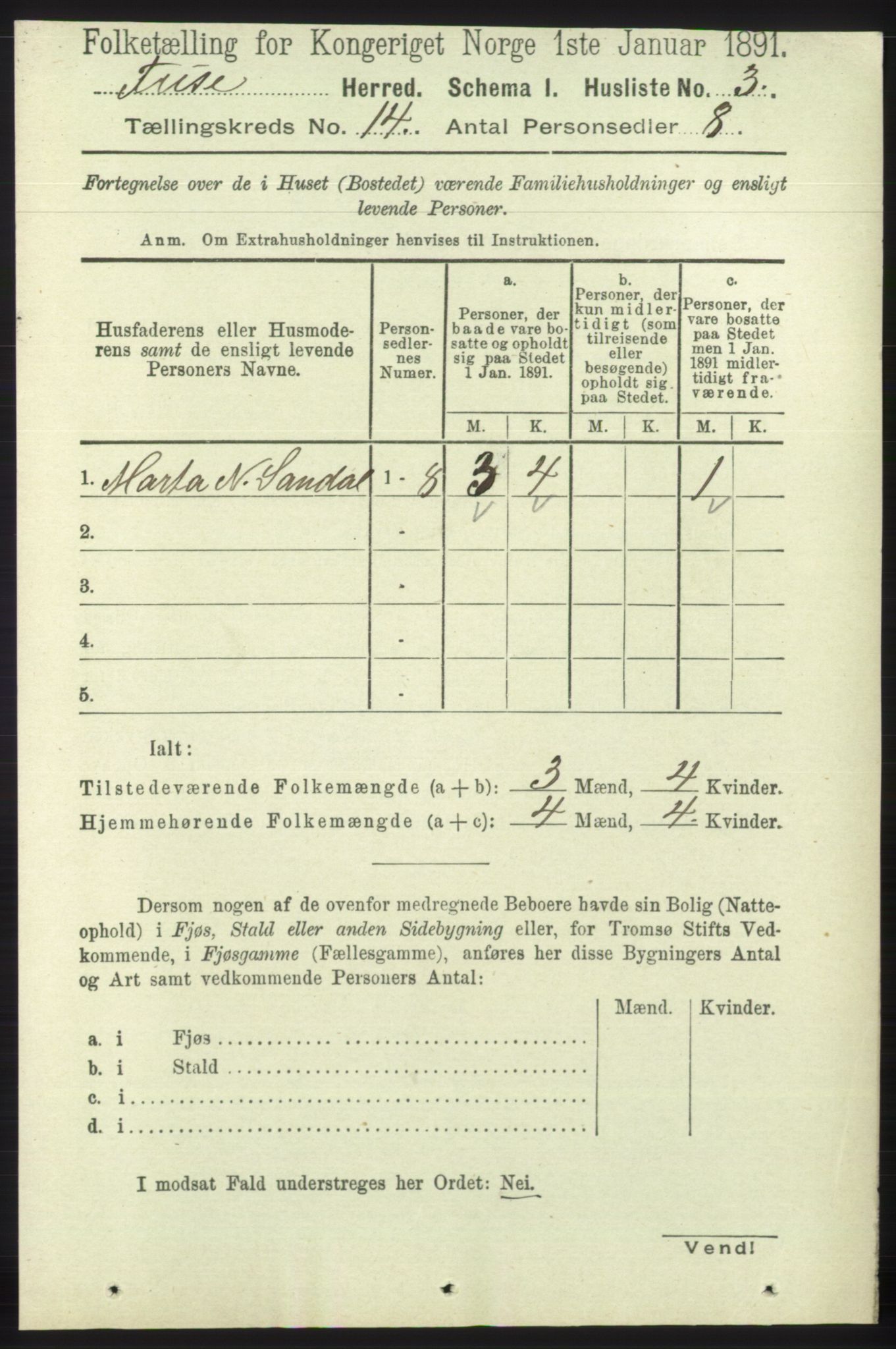 RA, Folketelling 1891 for 1241 Fusa herred, 1891, s. 3144