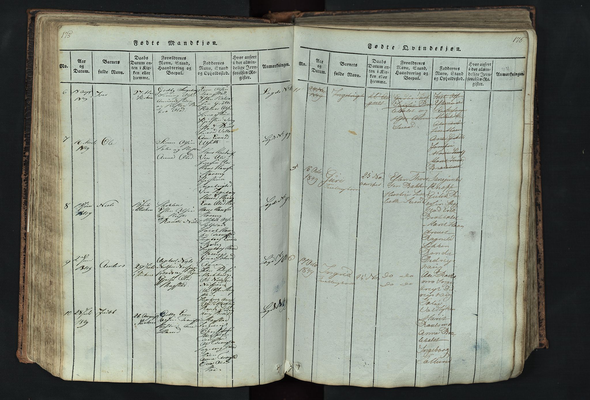 Kvikne prestekontor, AV/SAH-PREST-064/H/Ha/Hab/L0001: Klokkerbok nr. 1, 1815-1895, s. 175-176