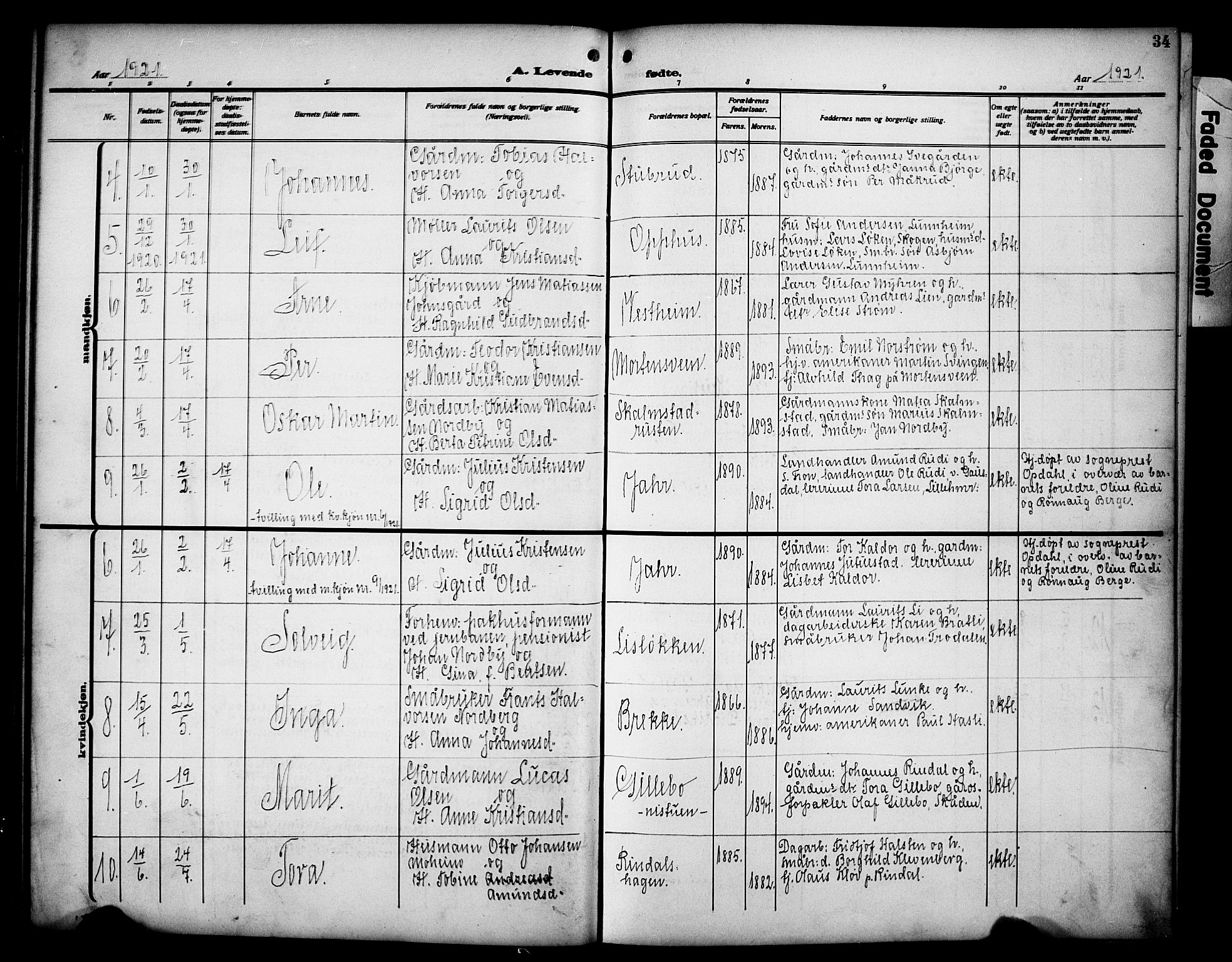 Øyer prestekontor, AV/SAH-PREST-084/H/Ha/Hab/L0007: Klokkerbok nr. 7, 1913-1928, s. 34