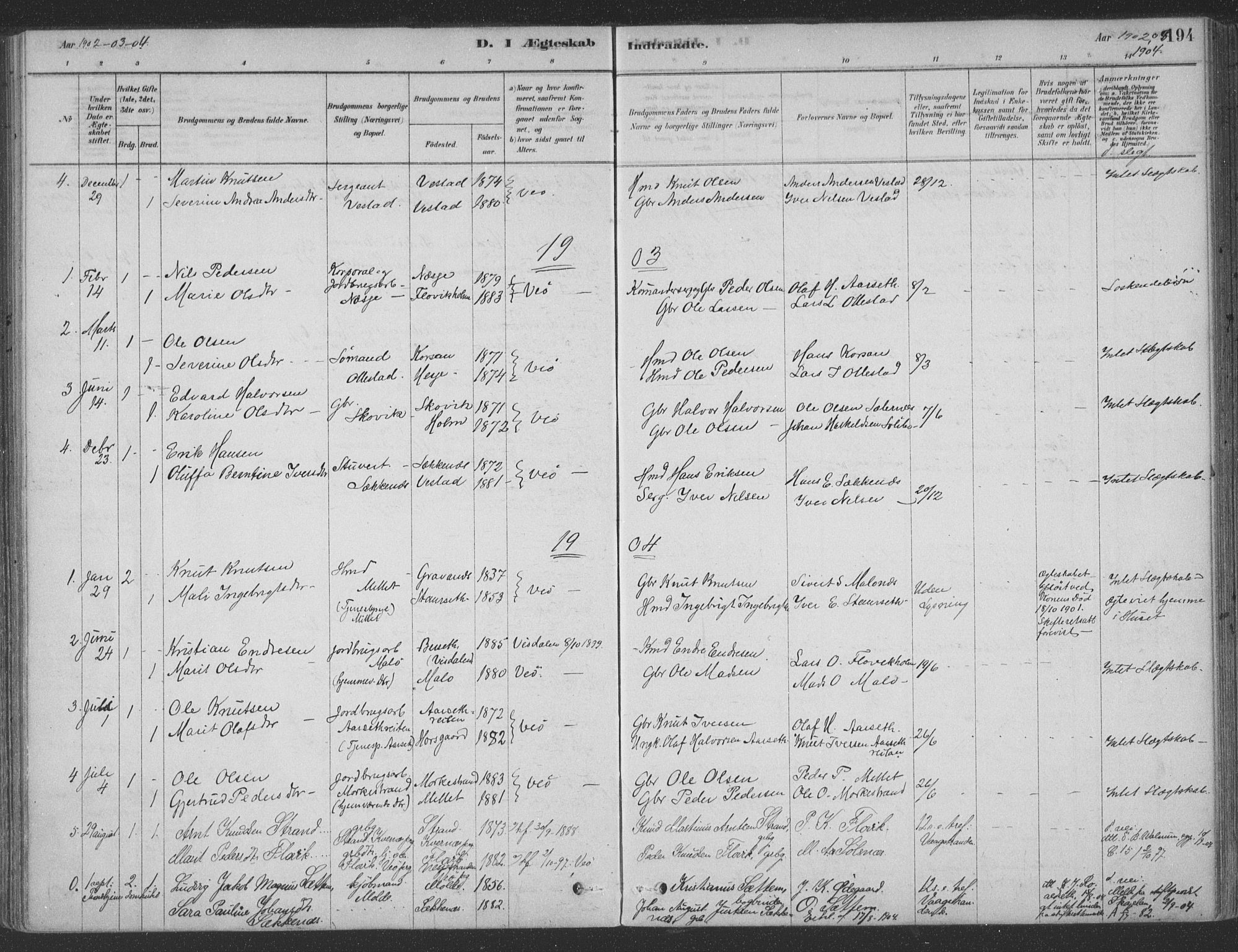 Ministerialprotokoller, klokkerbøker og fødselsregistre - Møre og Romsdal, SAT/A-1454/547/L0604: Ministerialbok nr. 547A06, 1878-1906, s. 194