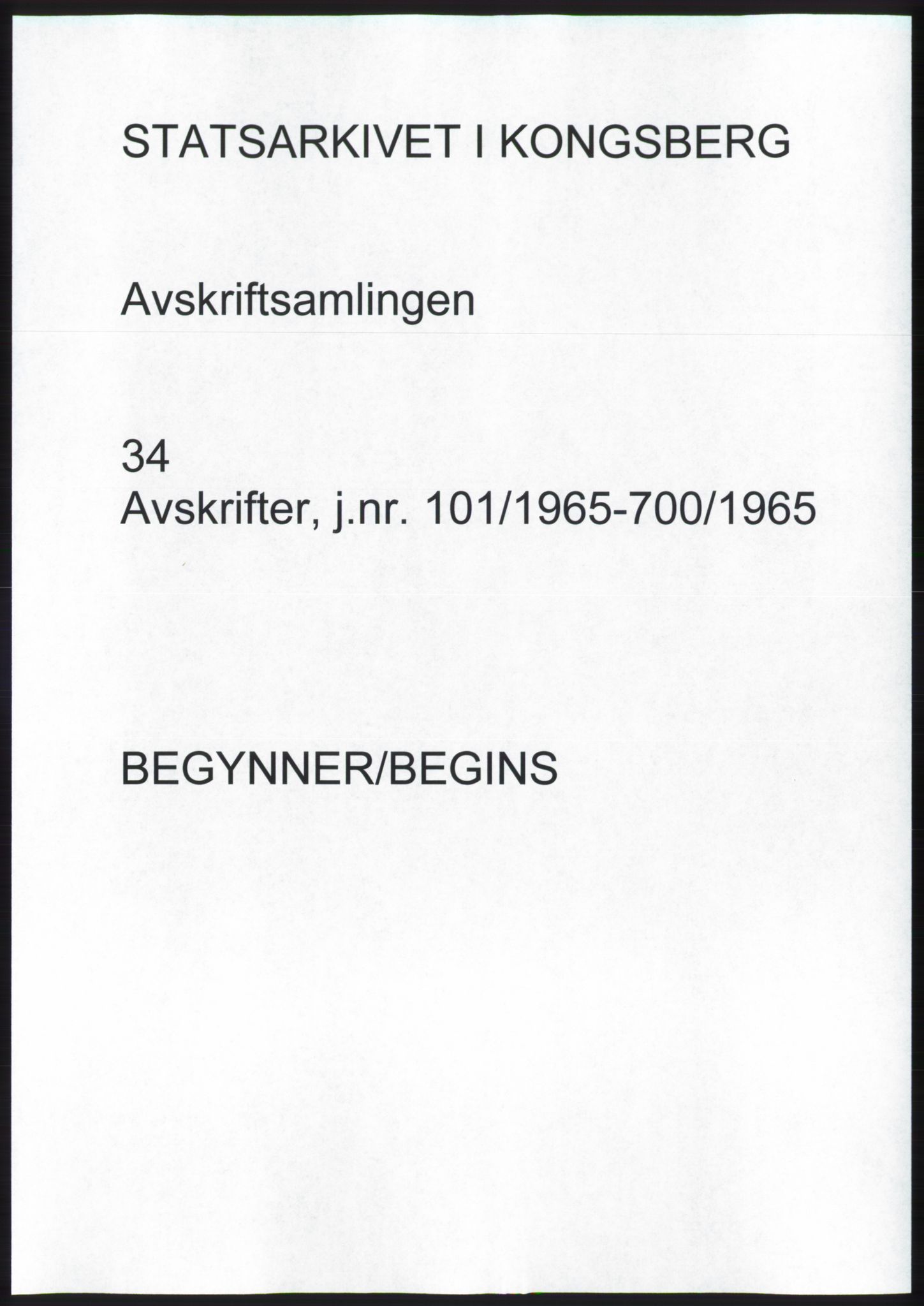 Statsarkivet i Kongsberg, SAKO/A-0001, 1965, s. 1