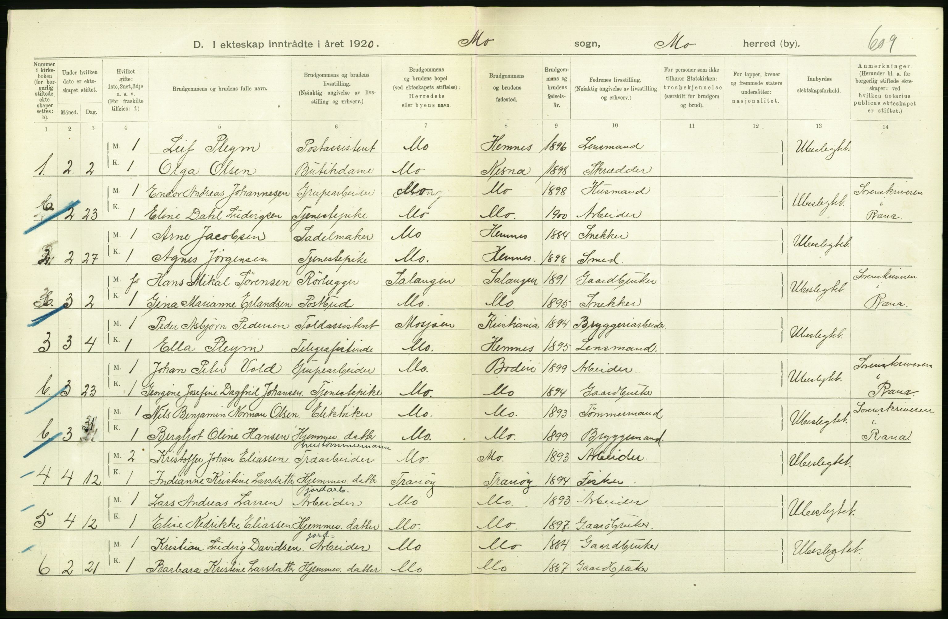 Statistisk sentralbyrå, Sosiodemografiske emner, Befolkning, RA/S-2228/D/Df/Dfb/Dfbj/L0057: Nordland fylke: Gifte, dødfødte. Bygder og byer., 1920, s. 122