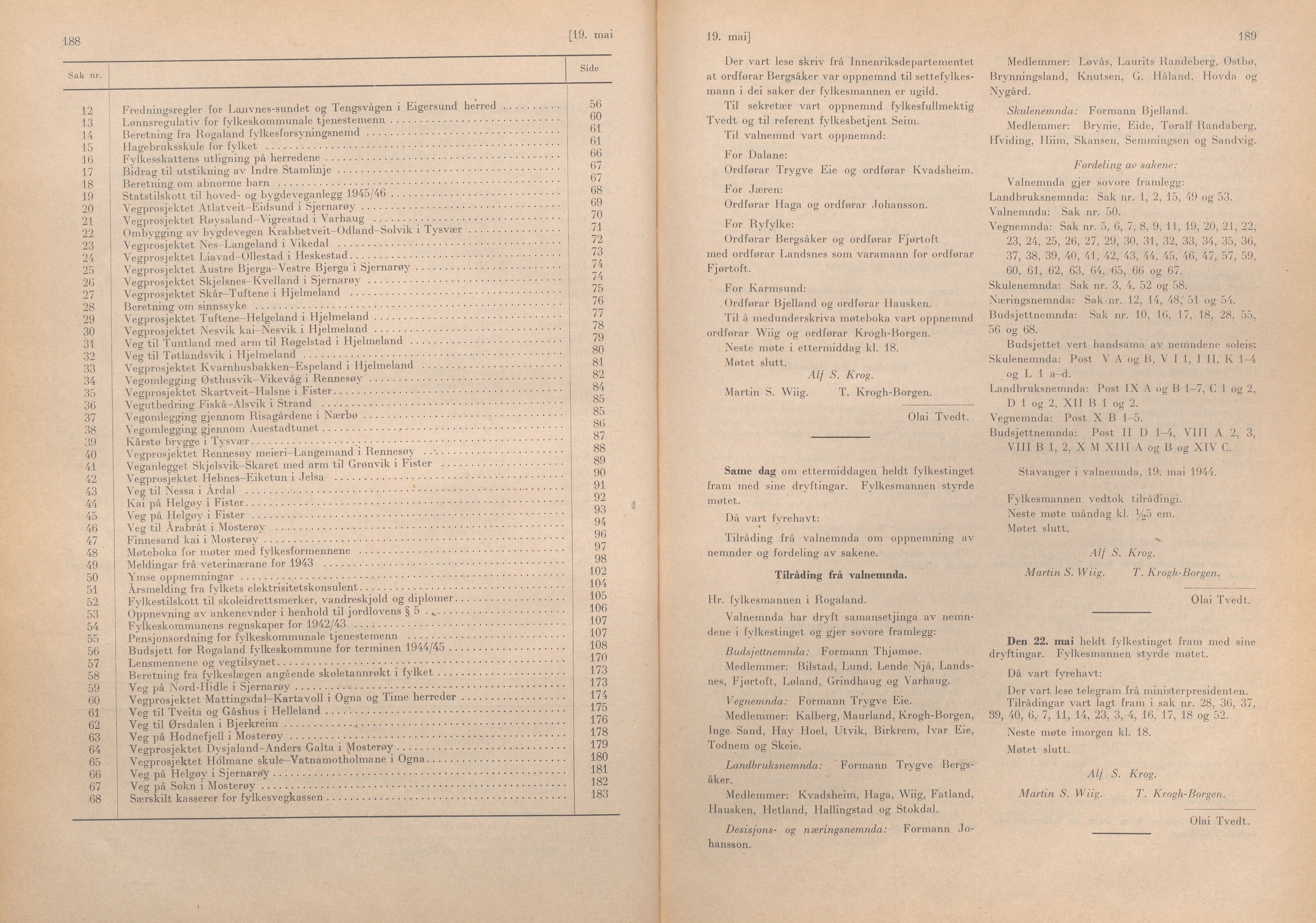 Rogaland fylkeskommune - Fylkesrådmannen , IKAR/A-900/A/Aa/Aaa/L0063: Møtebok , 1944, s. 188-189
