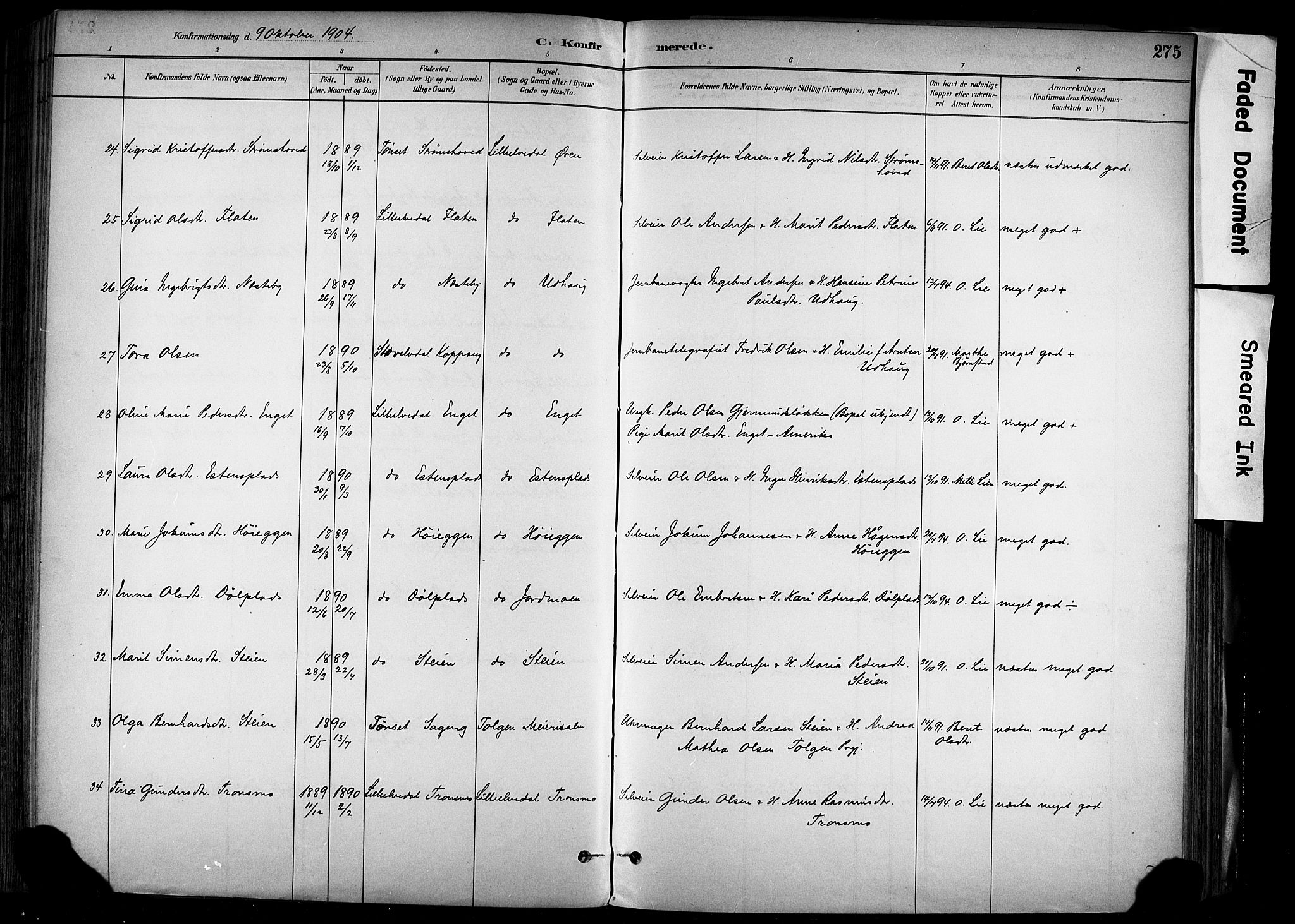 Alvdal prestekontor, AV/SAH-PREST-060/H/Ha/Haa/L0002: Ministerialbok nr. 2, 1883-1906, s. 275