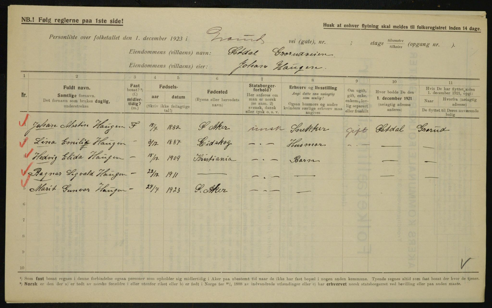 , Kommunal folketelling 1.12.1923 for Aker, 1923, s. 25324