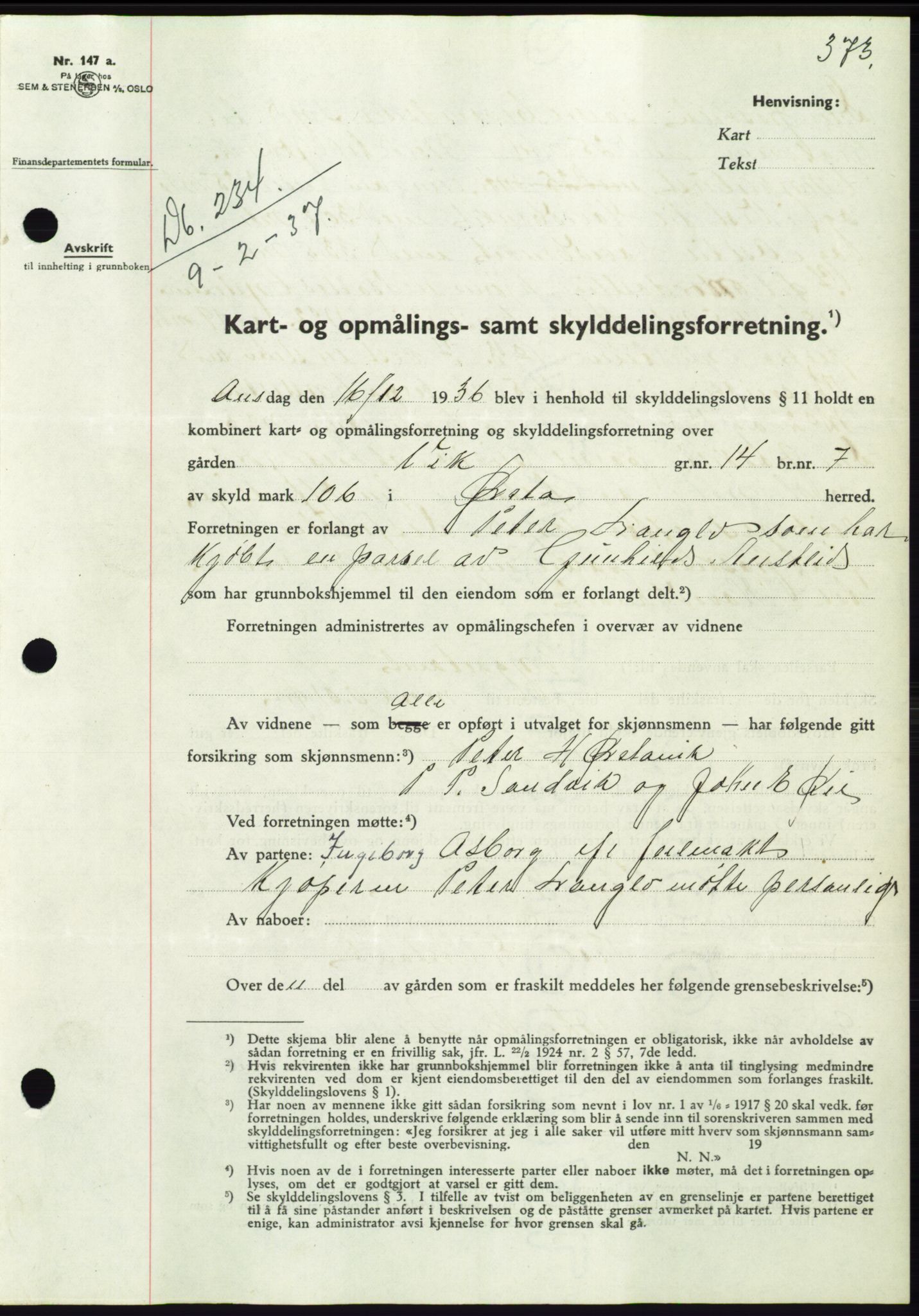 Søre Sunnmøre sorenskriveri, SAT/A-4122/1/2/2C/L0062: Pantebok nr. 56, 1936-1937, Dagboknr: 234/1937