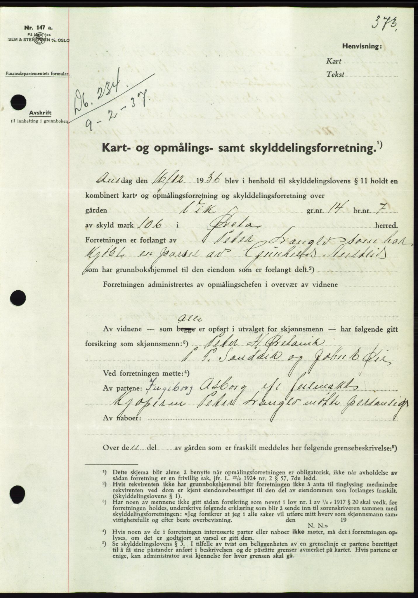 Søre Sunnmøre sorenskriveri, AV/SAT-A-4122/1/2/2C/L0062: Pantebok nr. 56, 1936-1937, Dagboknr: 234/1937