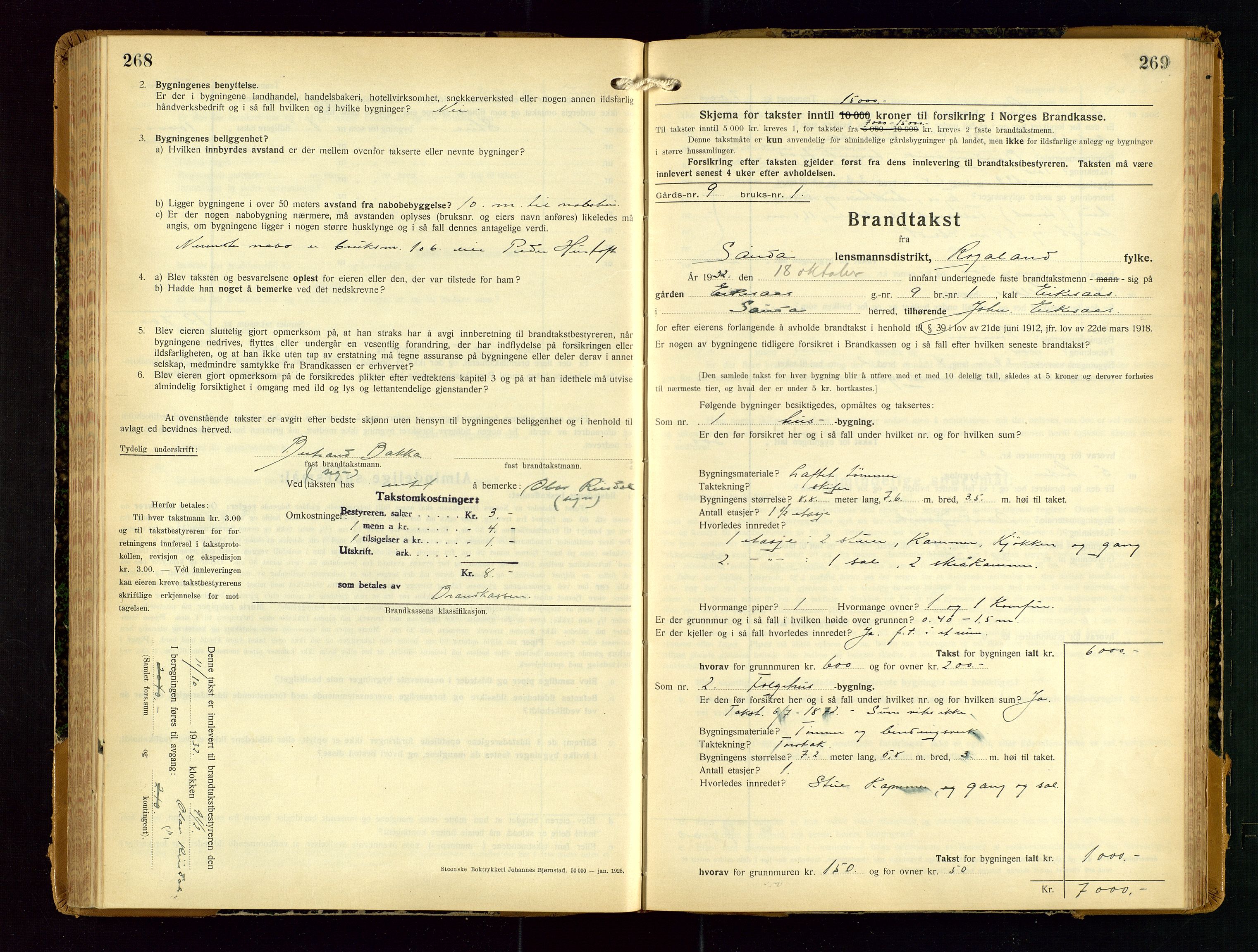 Sauda lensmannskontor, SAST/A-100177/Gob/L0003: Branntakstprotokoll - skjematakst, 1928-1936, s. 268-269