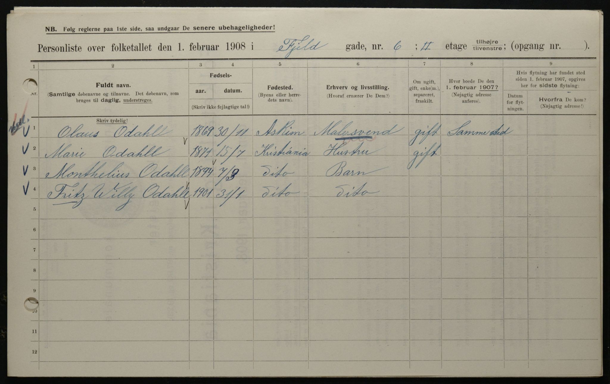 OBA, Kommunal folketelling 1.2.1908 for Kristiania kjøpstad, 1908, s. 21981