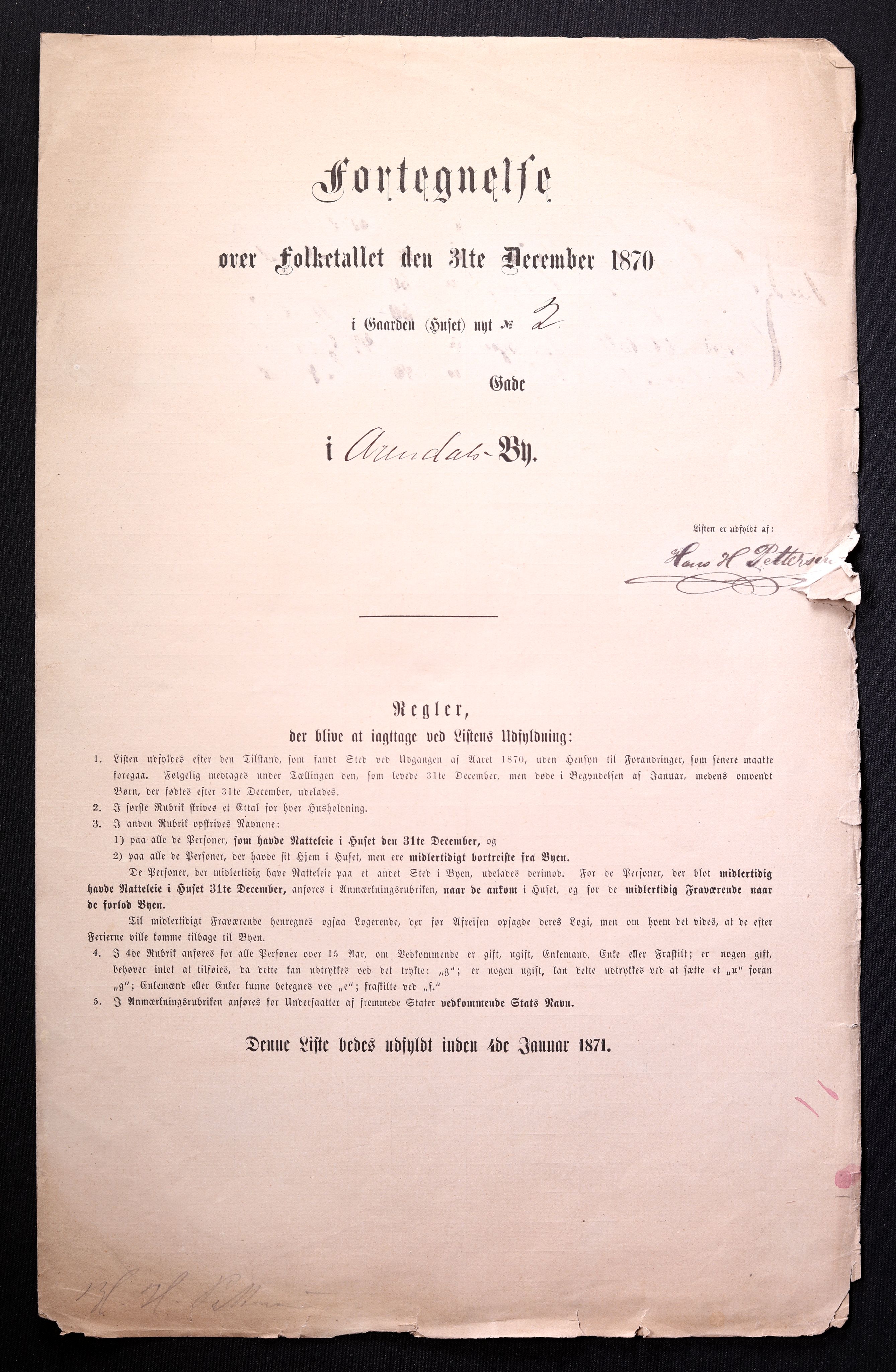 RA, Folketelling 1870 for 0903 Arendal kjøpstad, 1870, s. 5