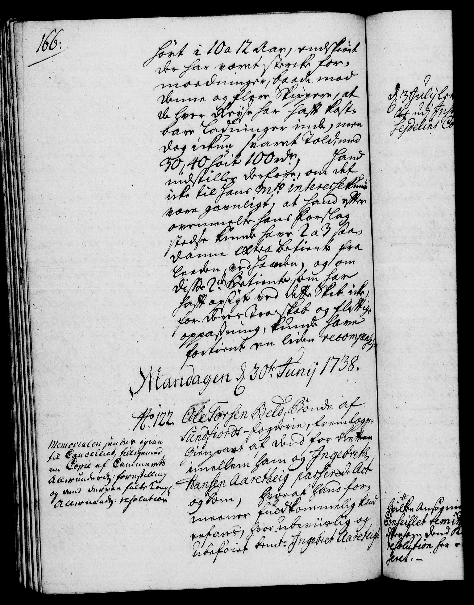 Rentekammeret, Kammerkanselliet, RA/EA-3111/G/Gh/Gha/L0020: Norsk ekstraktmemorialprotokoll (merket RK 53.65), 1738-1739, s. 166